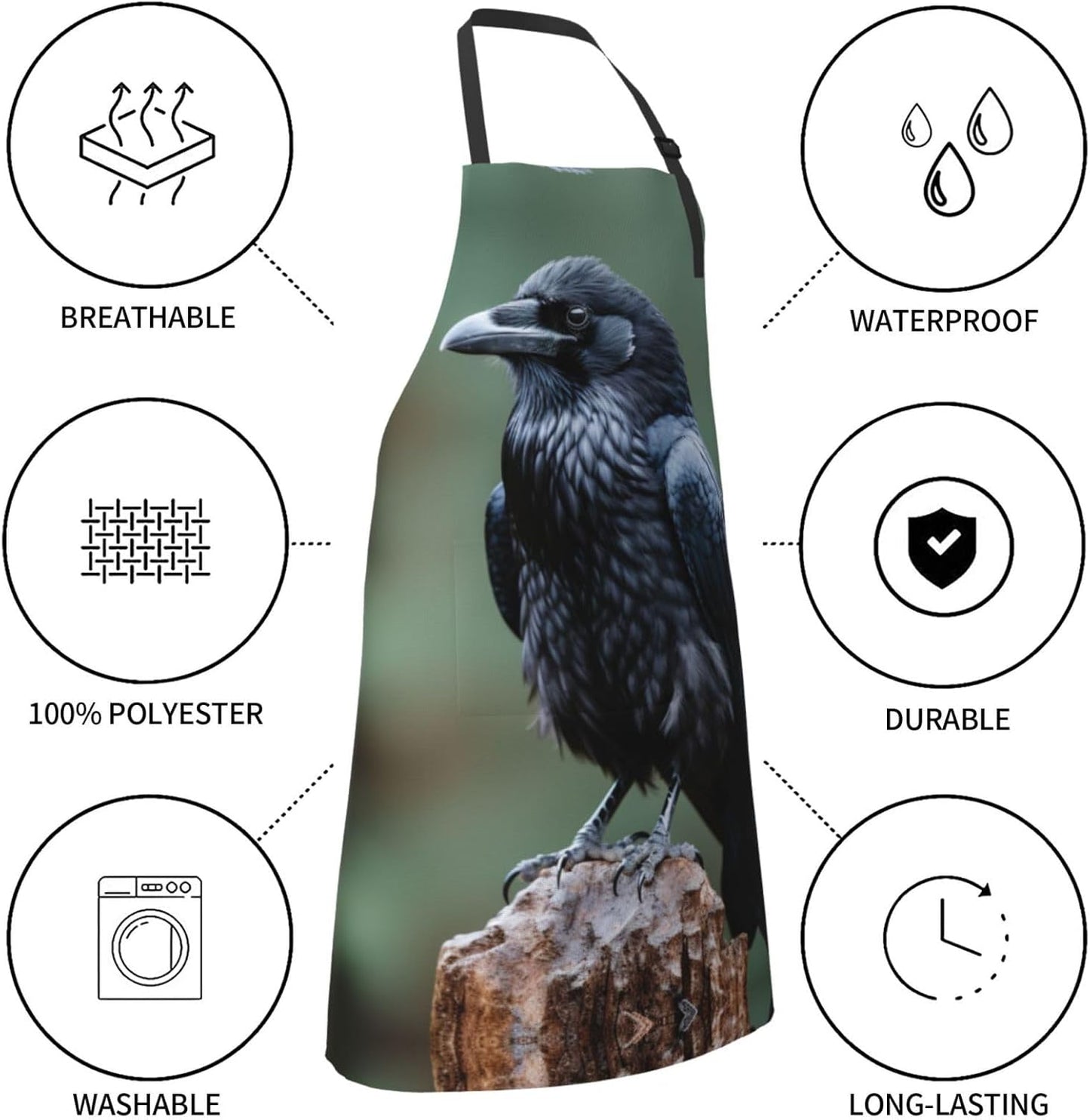 Night crow print Waterproof apron with pocket adjustable cooking apron for adult kitchen bibs to bake