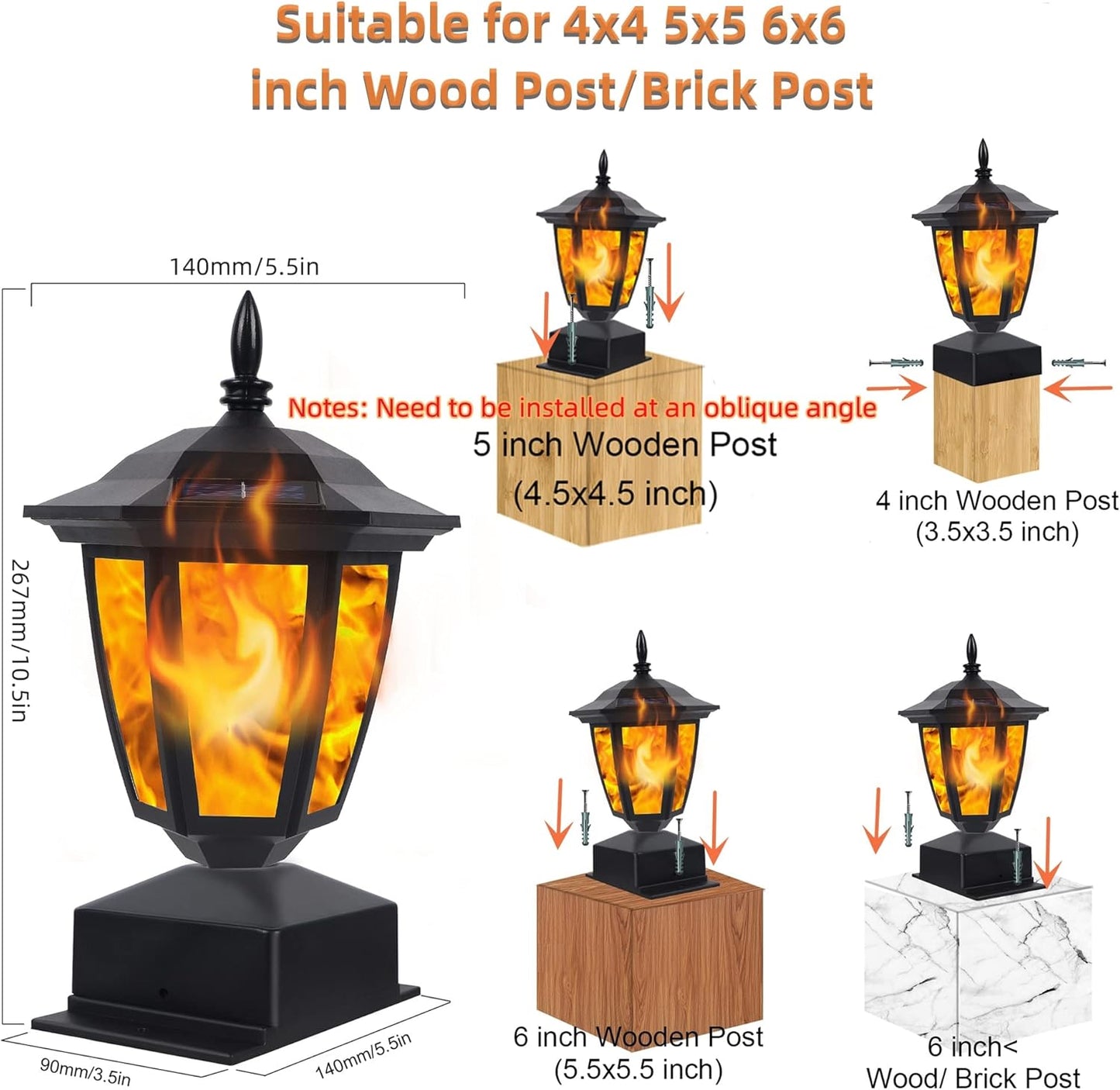 Dynaming Solar Flame Post Lights Outdoor, Solar Powered Lamps Fence Po