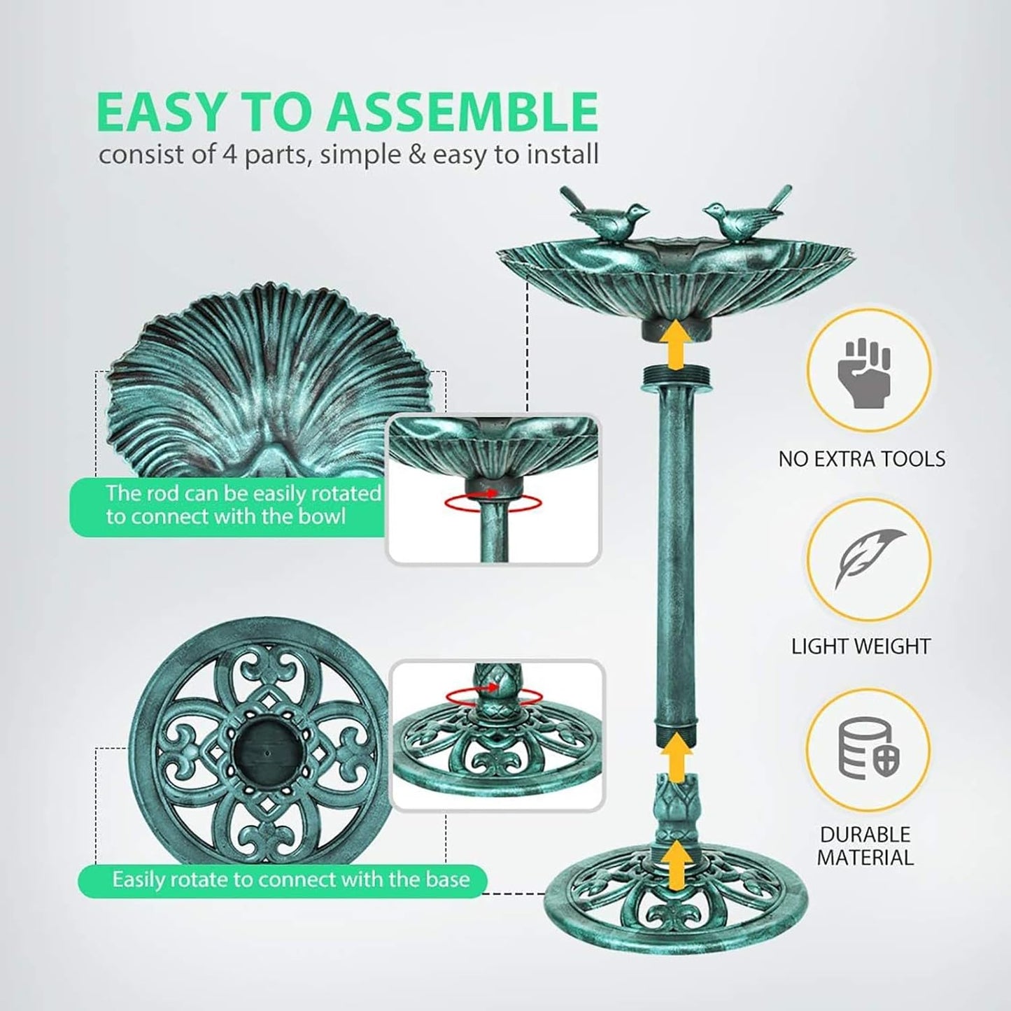 32inch Antique Bird Bath Outside Garden Weather Resistant Polyresin Backyard Expressions