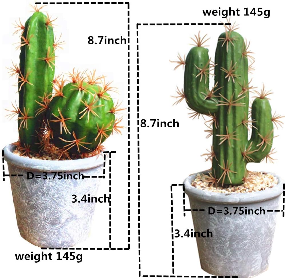 Artificial Succulent Plants,Fake Cactus Decorative Plants - Artificial Cacti with Gray Pots Planters,Artificial Faux Cactus for Home Décor House Office Ornaments
