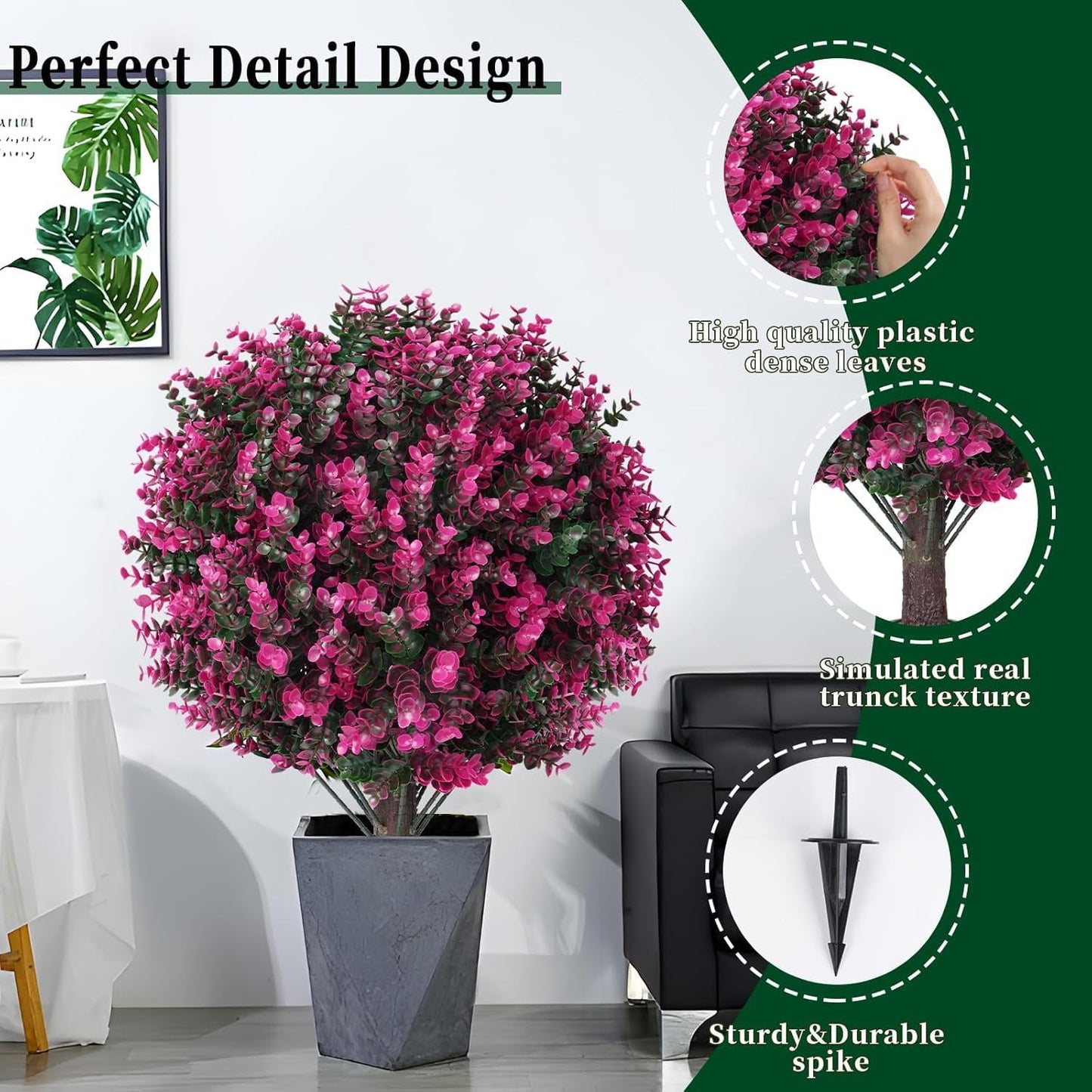 Set of 2 Artificial Rose Boxwood Topiary Eucalyptus (with Ground Spike