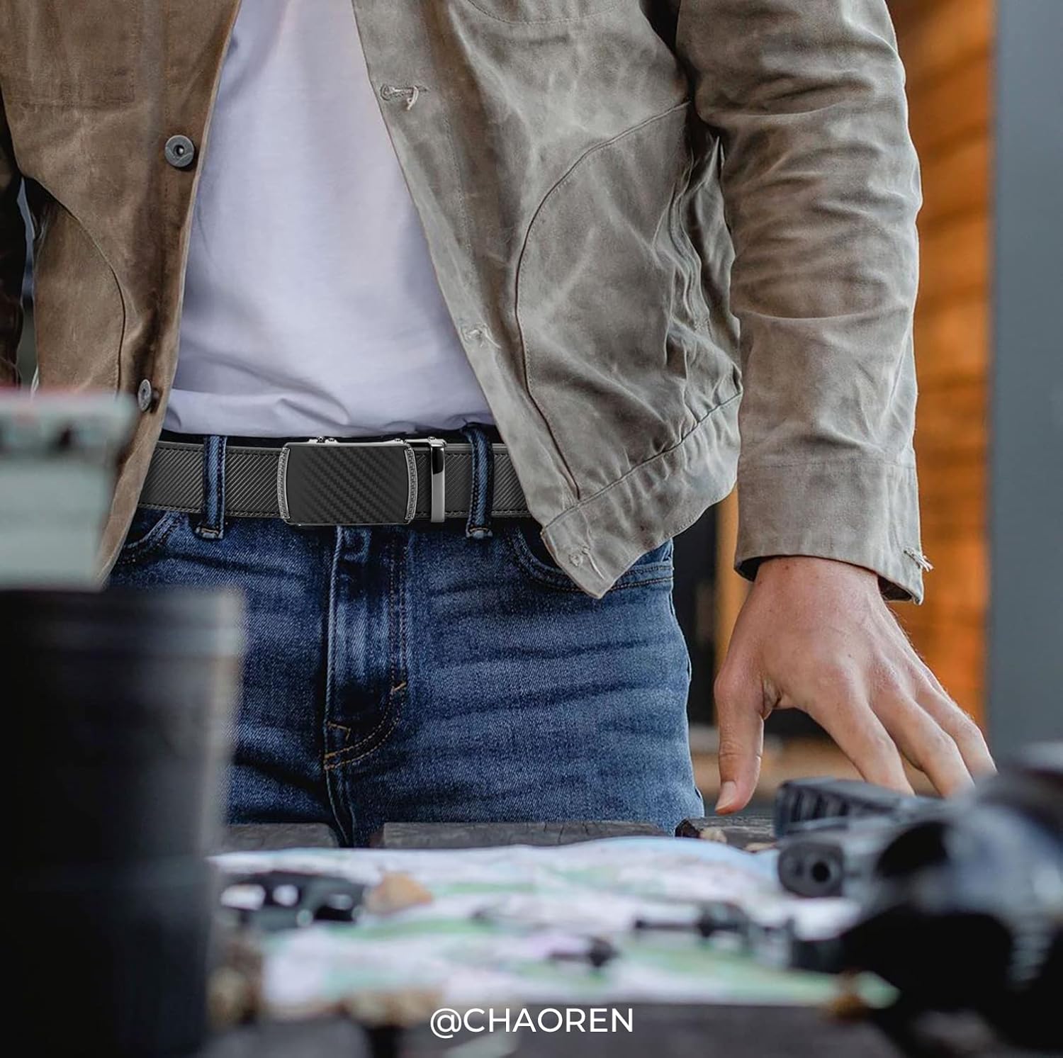 CHAOREN Mens Belt Leather Ratchet Belt - Customizable Fit, Effortless 