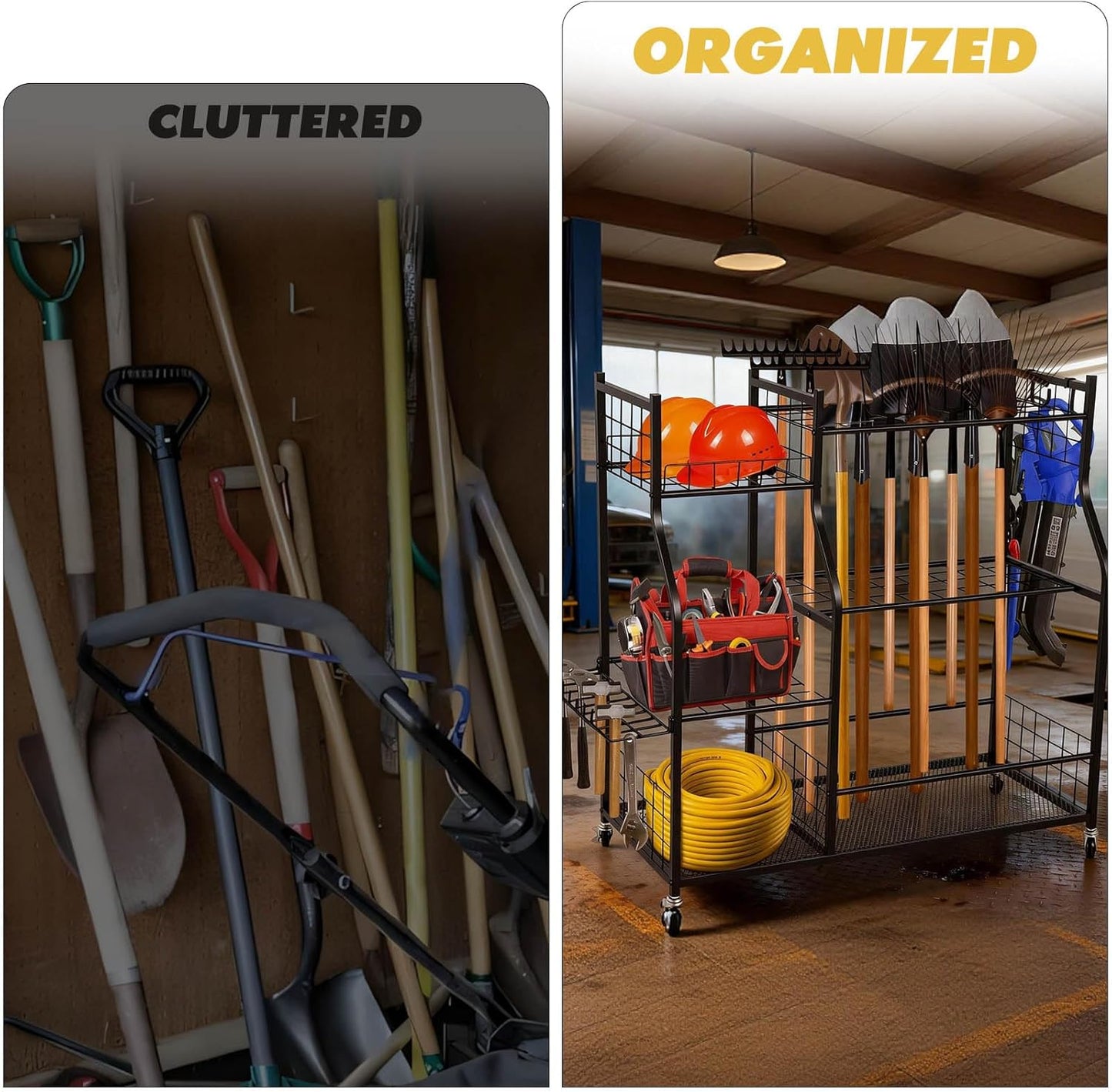 Garden Tool Organizer Rolling Cart Large Capacity Rust-Resistant Metal