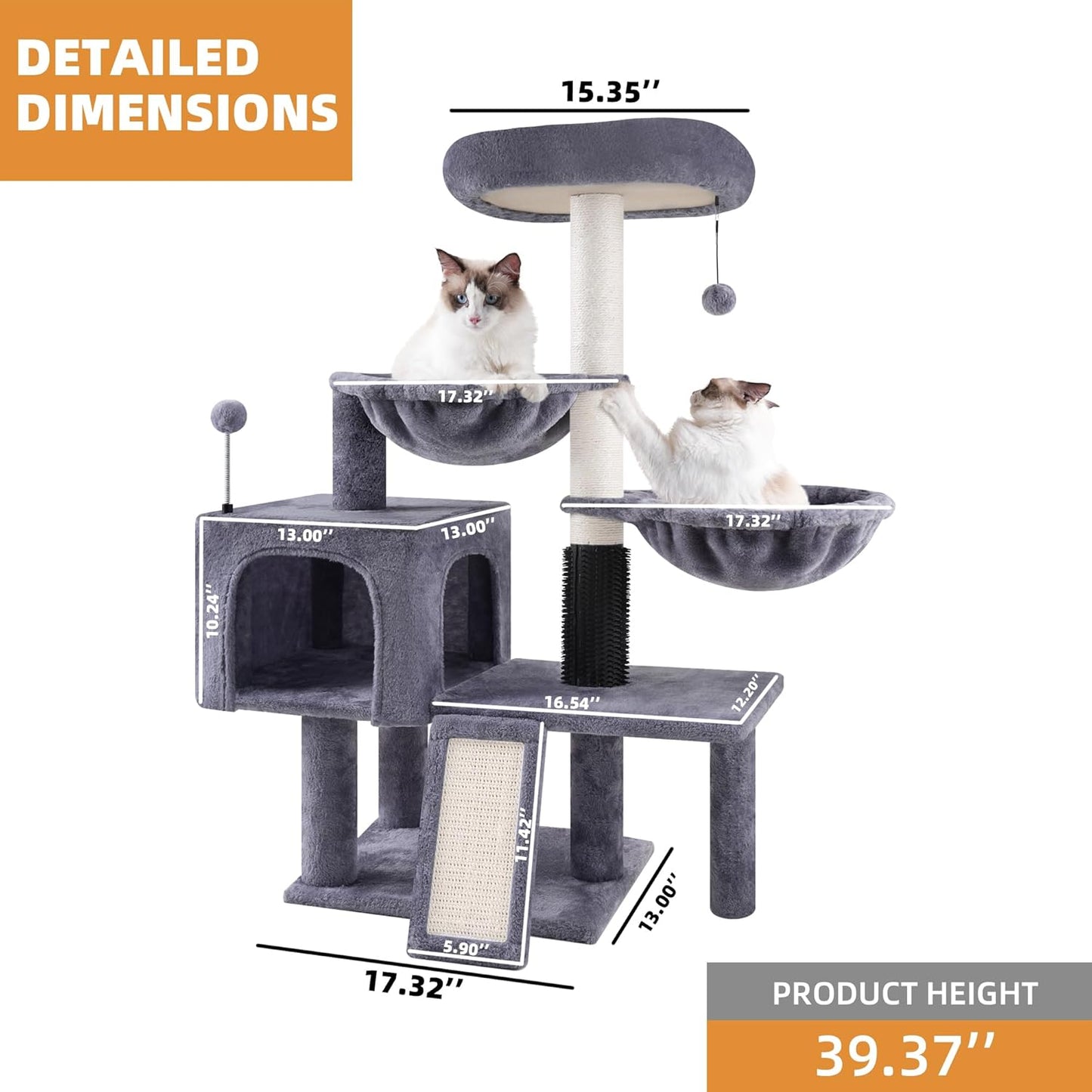 ROYPET Cat Tree with Cat Condo and Two Hammocks, Cat Tower with Scratc