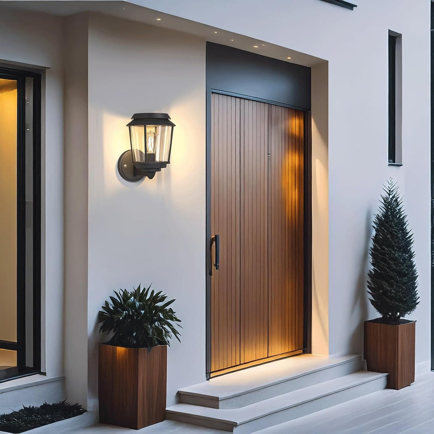 Solar Outdoor Wall Sconce Light, IP65 Waterproof Exterior Wall Lantern, Black LED Stainless Steel Wall Lamp with Clear PC Shade, Vintage Wall Mounted Fixture for Porch, Patio, Entryway