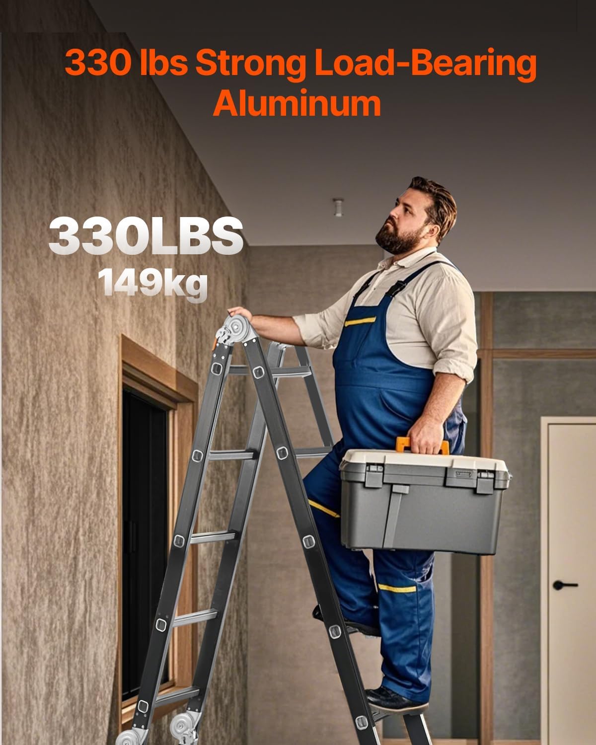 VEVOR Multi-Purpose Folding Ladder, 7-in-1 Tall Extension Step Ladder,