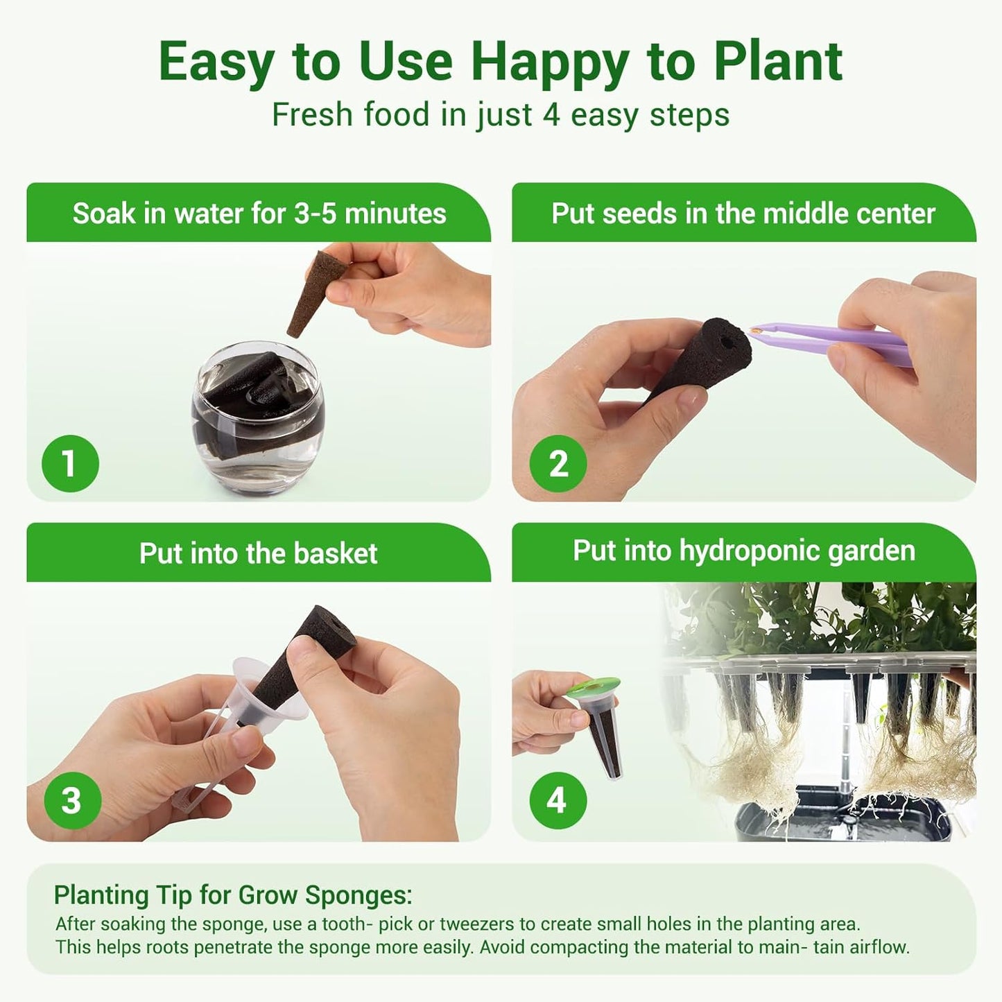50 Pack Hydroponic Grow Sponges Seed Pods Replacement, Growing System 