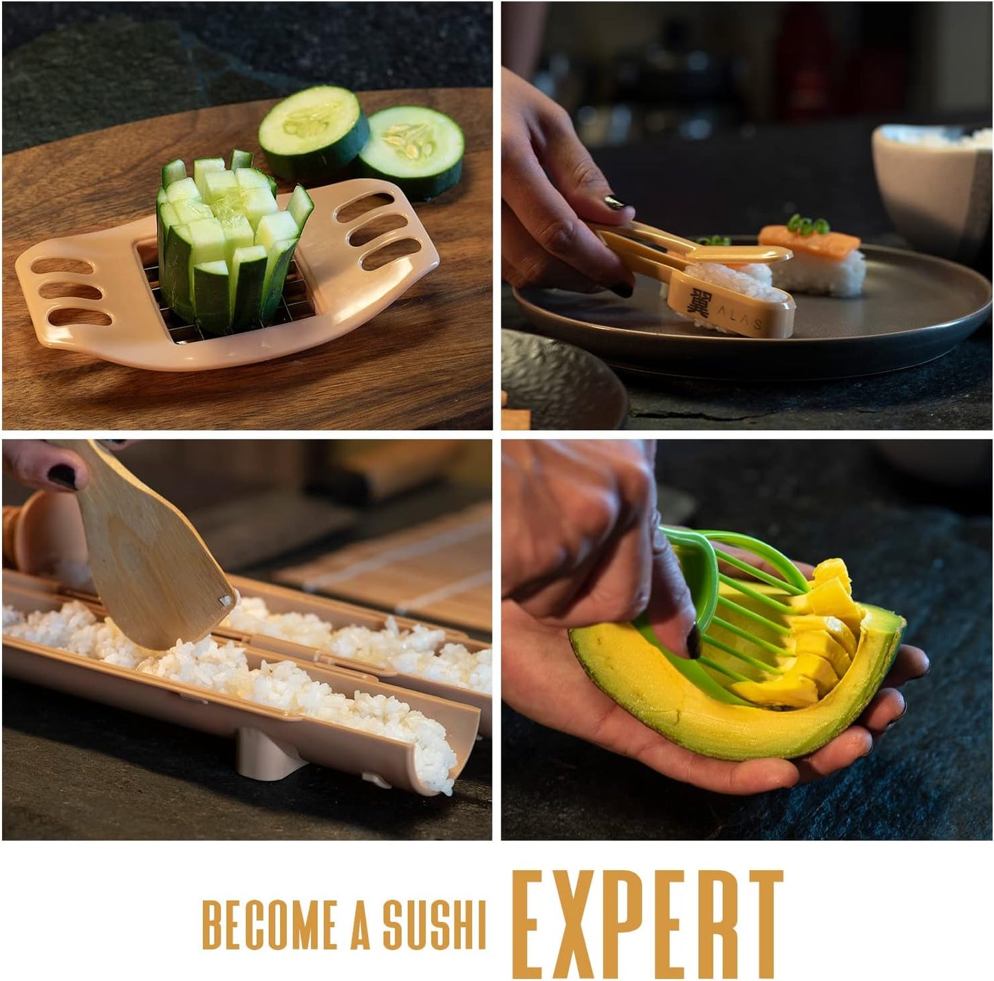 Alas Complete 20 Piece Sushi Making Set - Kit for Beginners & Pros wit