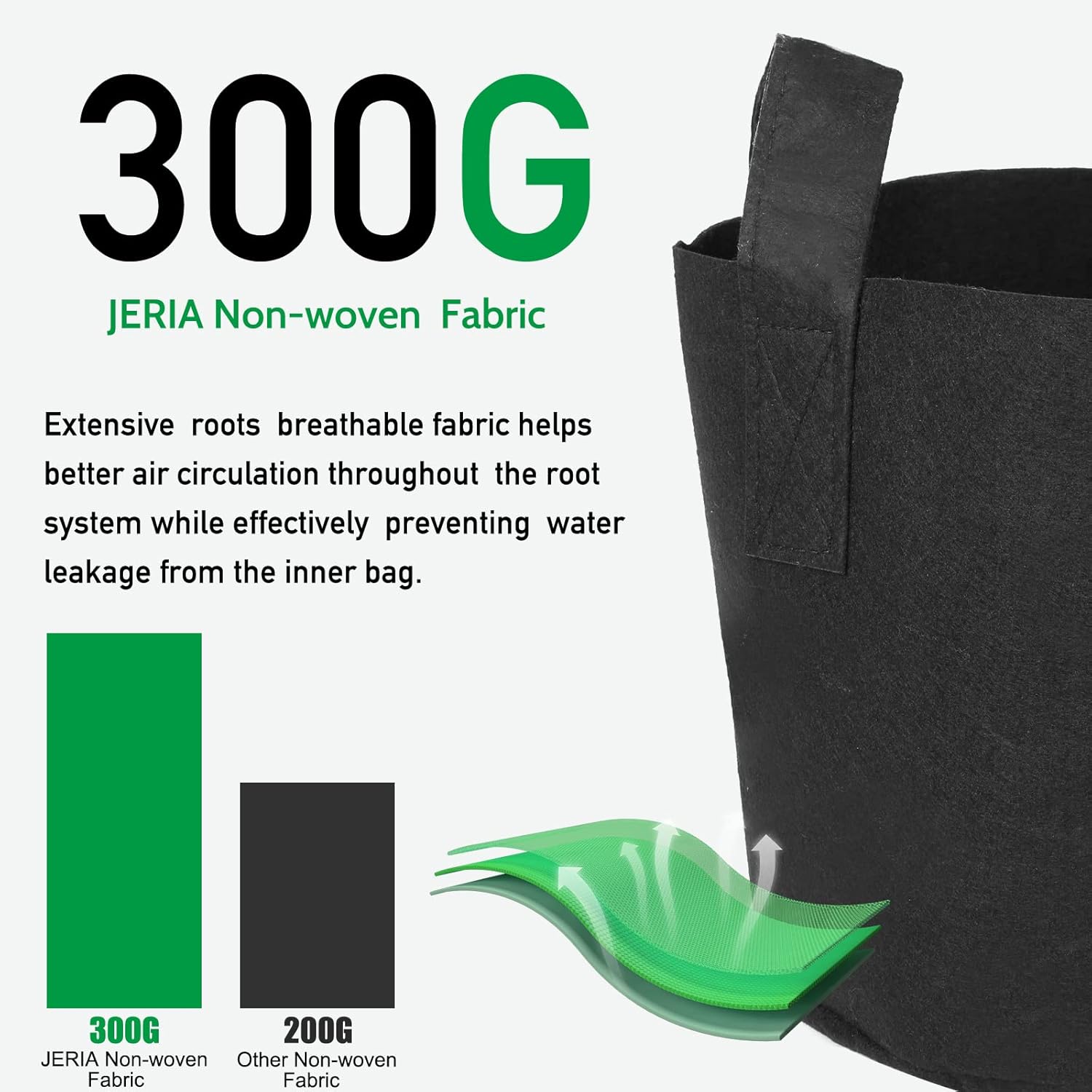 JERIA 12-Pack 5 Gallon Grow Bags, 300G Thickened Nonwoven Garden Pots,