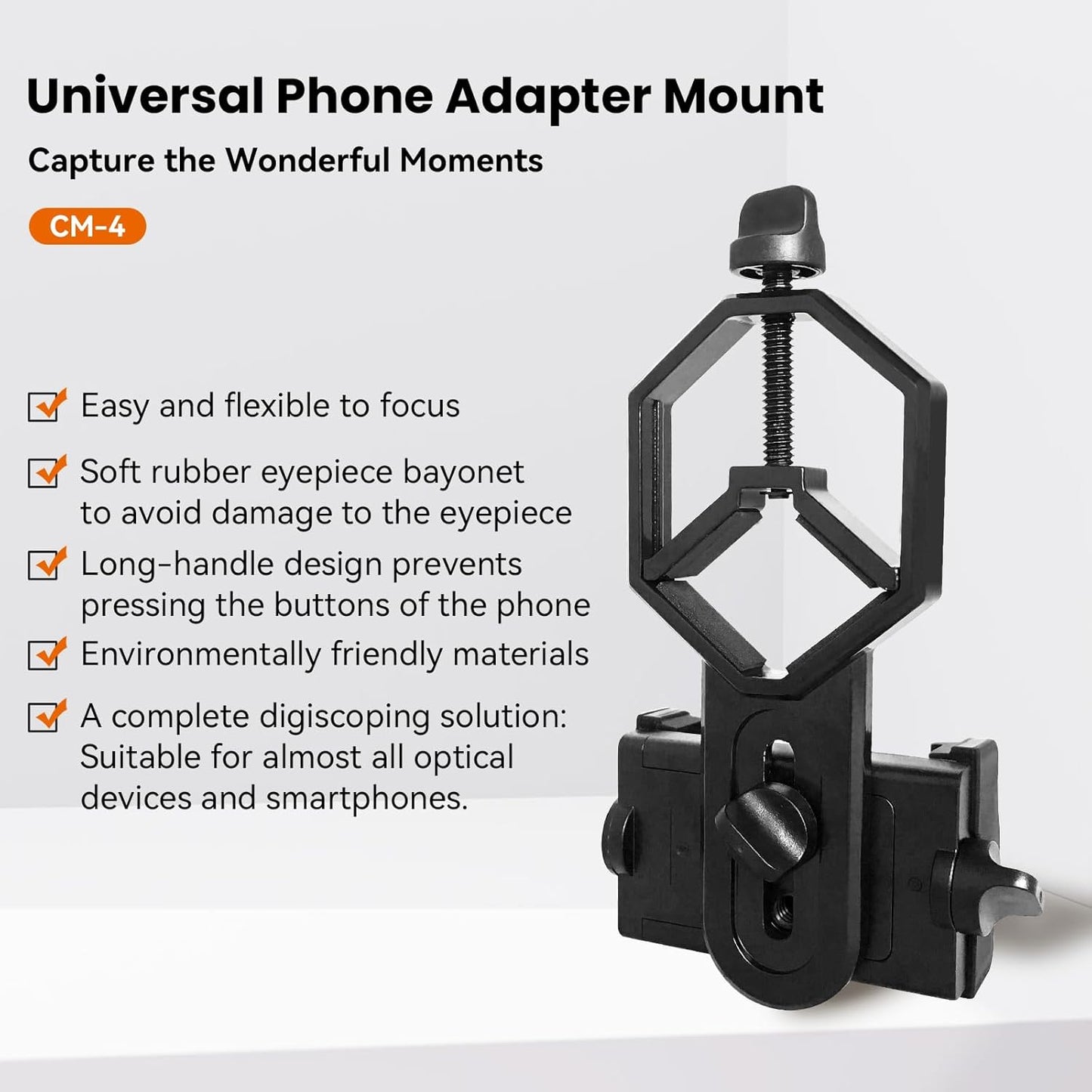 Eyeskey Universal Phone Adapter Mount – Ultra-Lightweight Clip for Binoculars, Telescopes & Microscopes | HD Video & Photo Capture for Hiking, Birding, Stargazing | Fits 99% Smartphones (Tripod-Ready)