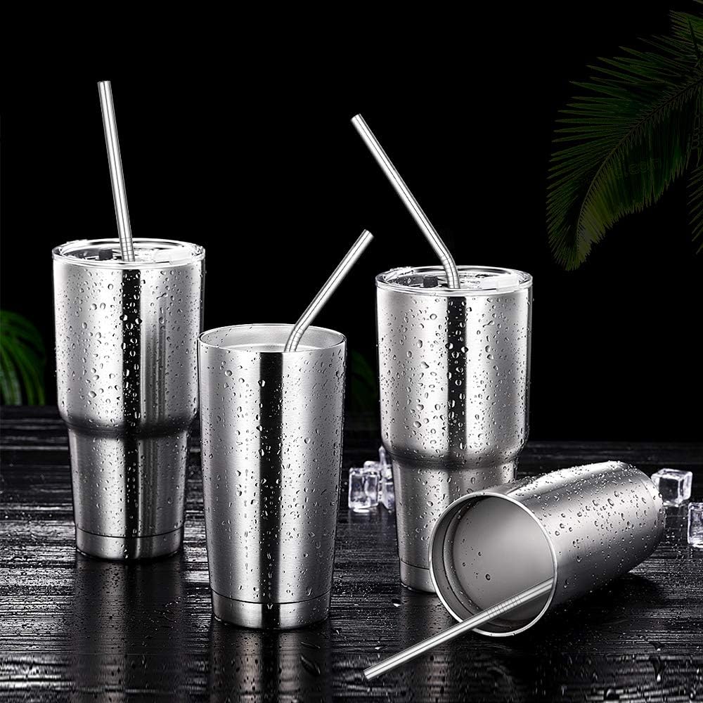Hiware 12-Pack Reusable Stainless Steel Metal Straws with Case - Long 