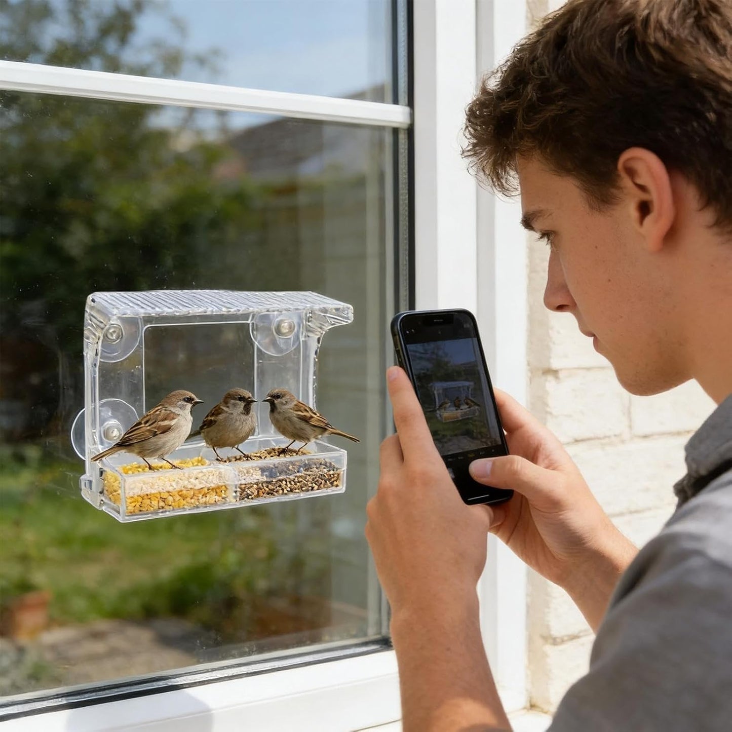 Bird Feeders for Outdoors, Acrylic Windproof Window Feeder, Detachable Tray Bird Feeder, Transparent Outdoor Viewing Station, Hummingbird and Wild Finch Feeding Accessory, Garden Yard Patio Balcony
