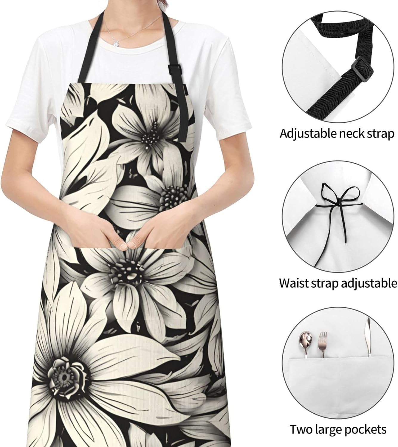 YANYU flower Print 28x33 In Kitchen Apron Stylish Chef Apron with Pock