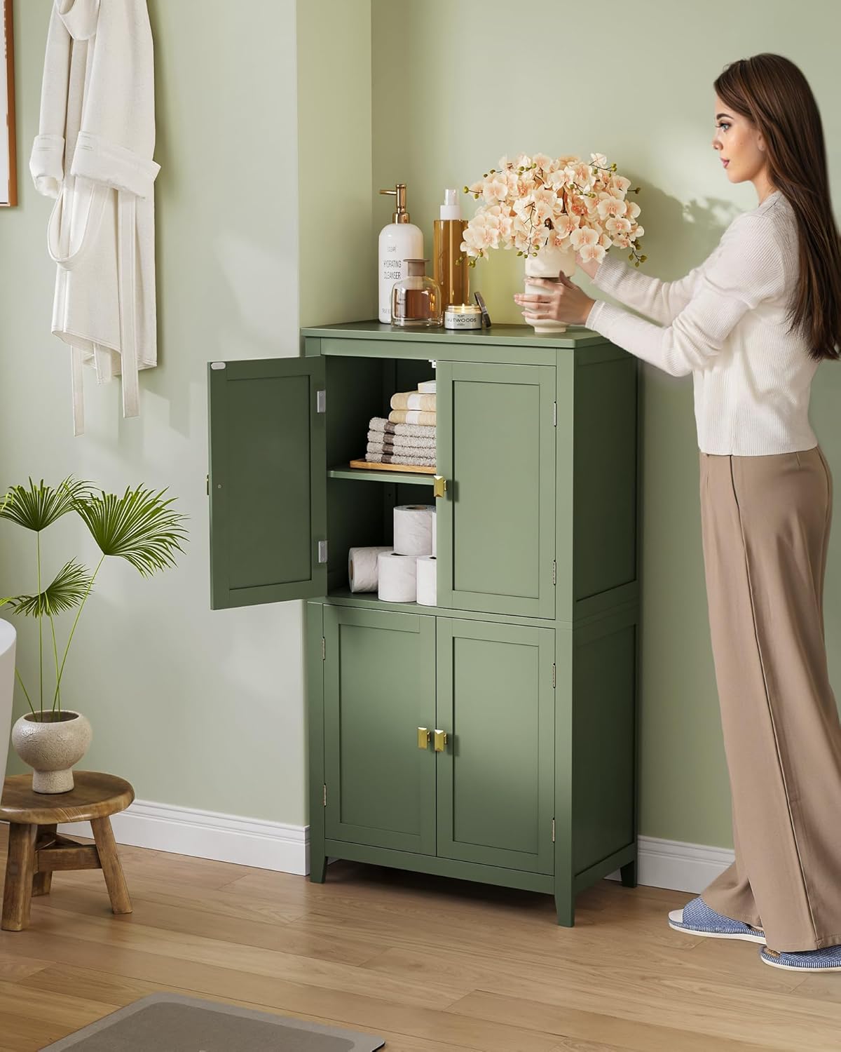 VASAGLE Floor Storage Cabinet, Freestanding Storage Unit with 4 Doors,