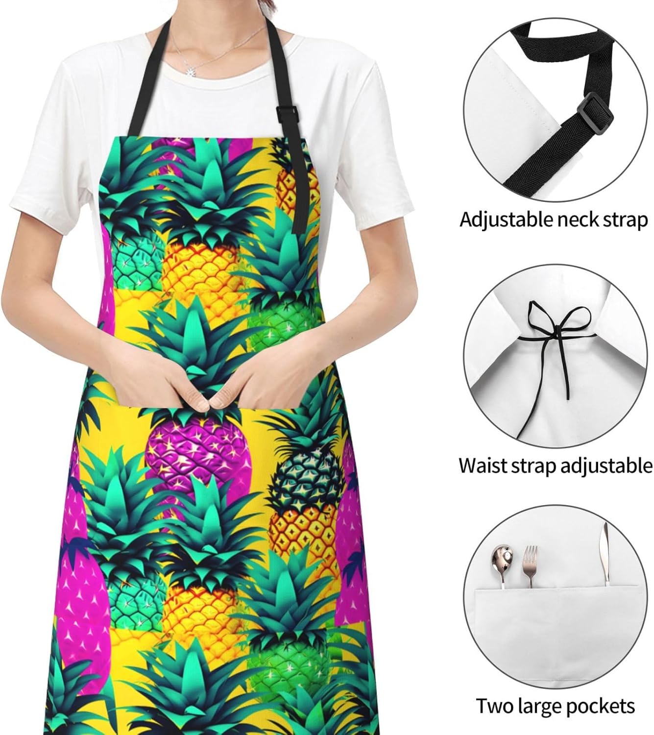 YANYU Colorful Pineapple Print 28x33 In Kitchen Apron Stylish Chef Apr