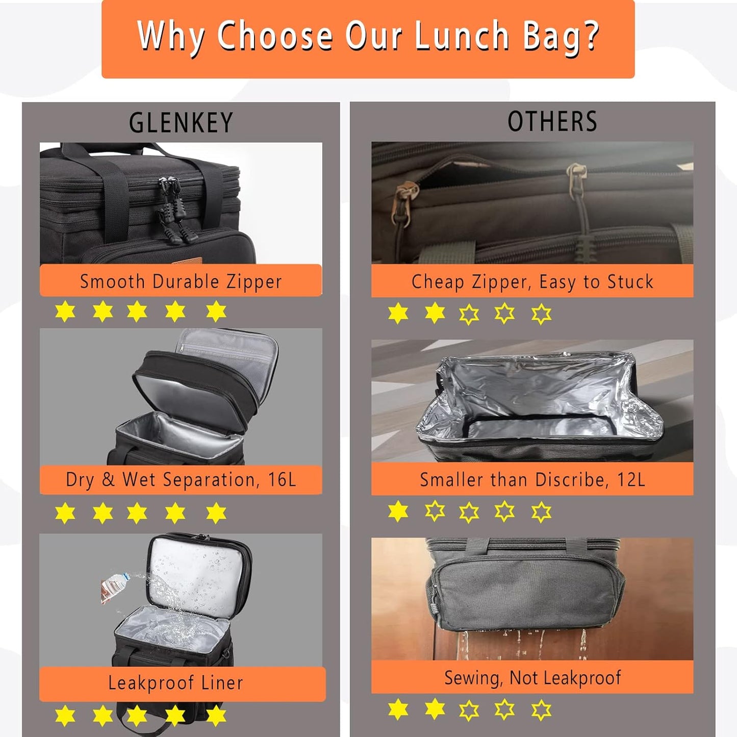 Expandable Insulated Large Lunch Box, Double Deck Heavy Duty Durable L