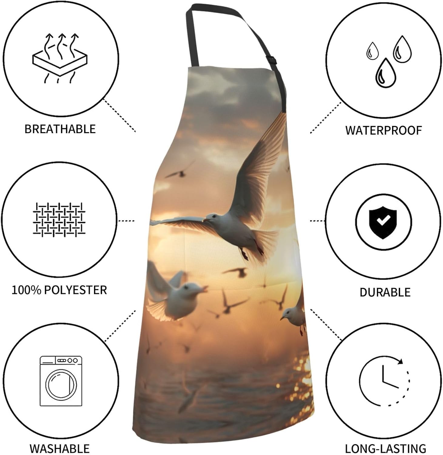 birds print Waterproof apron with pocket adjustable cooking apron for 