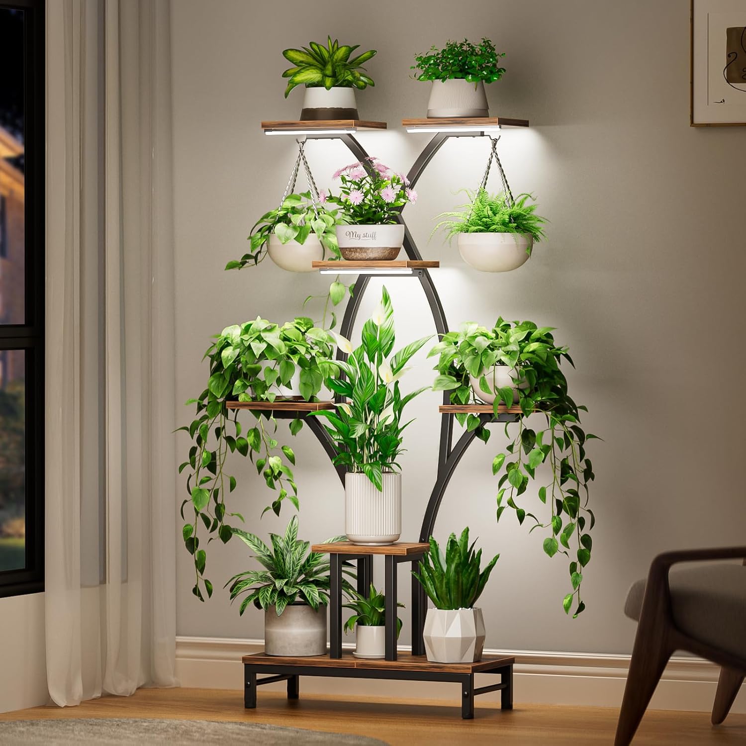 Plant Stand Indoor with Grow Lights - 7 Tiered Metal Corner Shelf for 