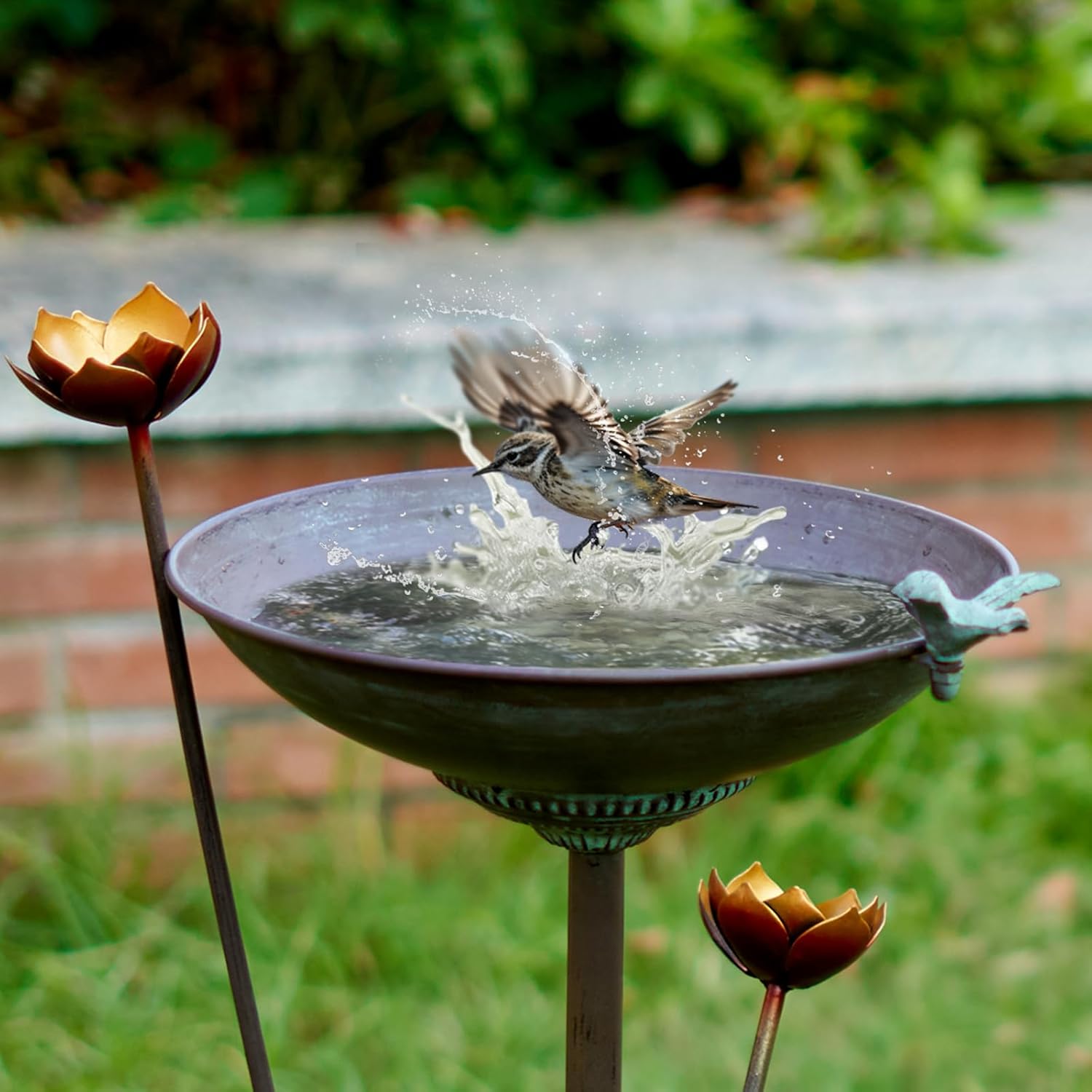Diam 11.4" W x 32.3" H Cast Iron Pedestal Bird Bath, Bird Baths for Ou