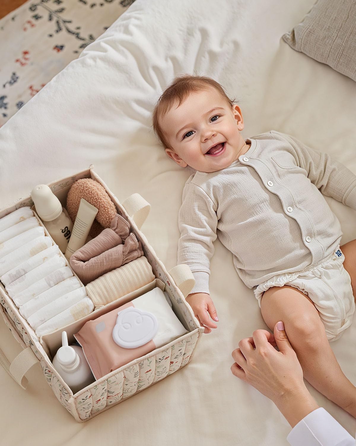 Blissful Diary Floral Diaper Caddy Organizer, Stylish Nursery Storage 