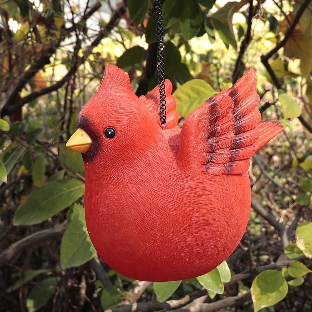 Bird House for Outside, Hanging Handcrafted Cardinal Resin Outdoor birdhouses Humming Bird, Bluebird, Wren, Camper Hanging Houses nest cage (Red, Large)