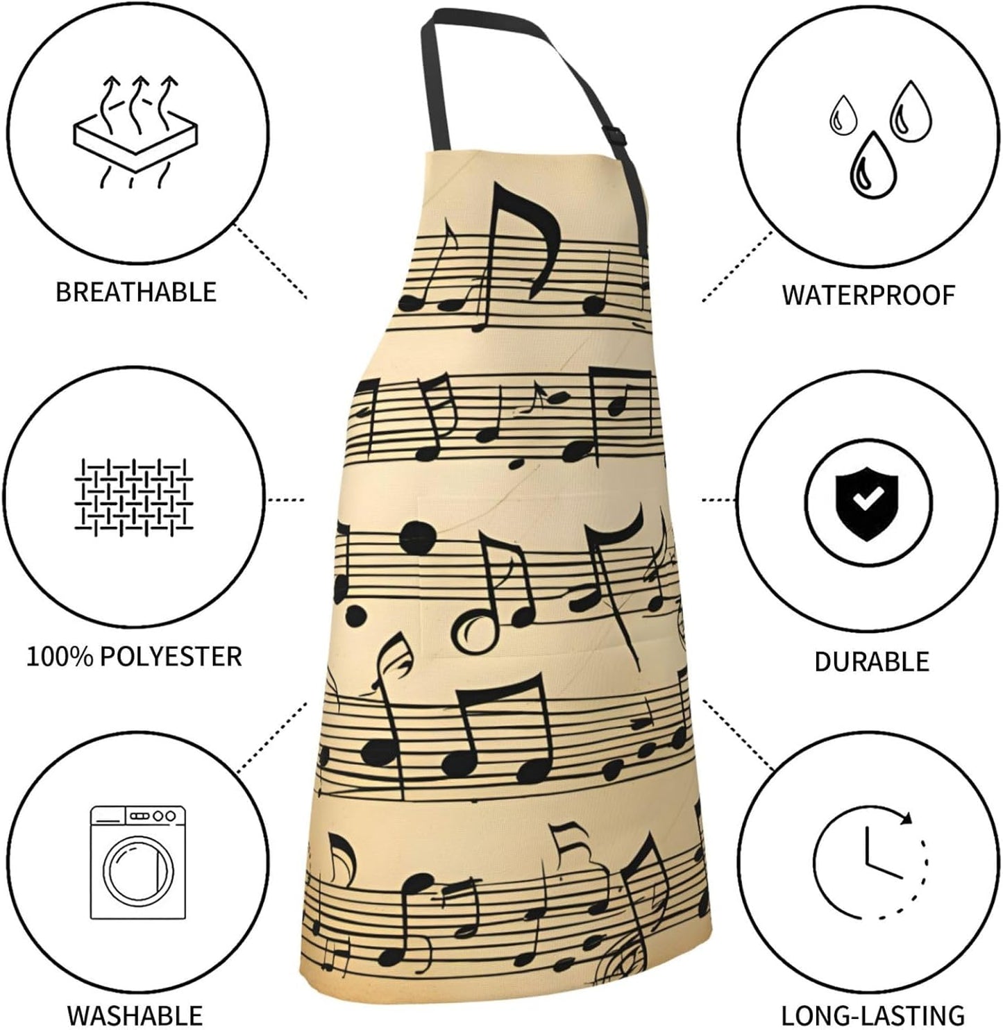 YANYU Musical Notes Print 28x33 In Kitchen Apron Stylish Chef Apron with Pockets for Cooking Baking Painting