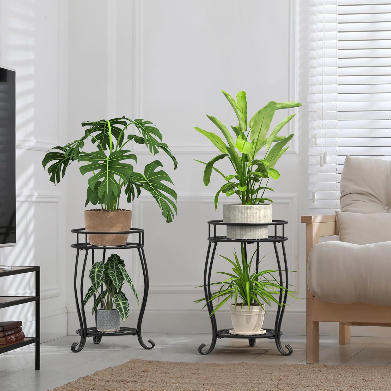 TOSKING 2 Tier Metal Plant Stand Indoor Outdoor , Rustproof Stable Pla