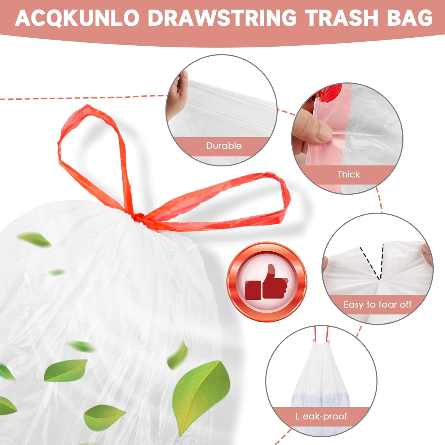 2 Gallon Small Trash-Bags Drawstring Bathroom - White Mini Garbage Bag