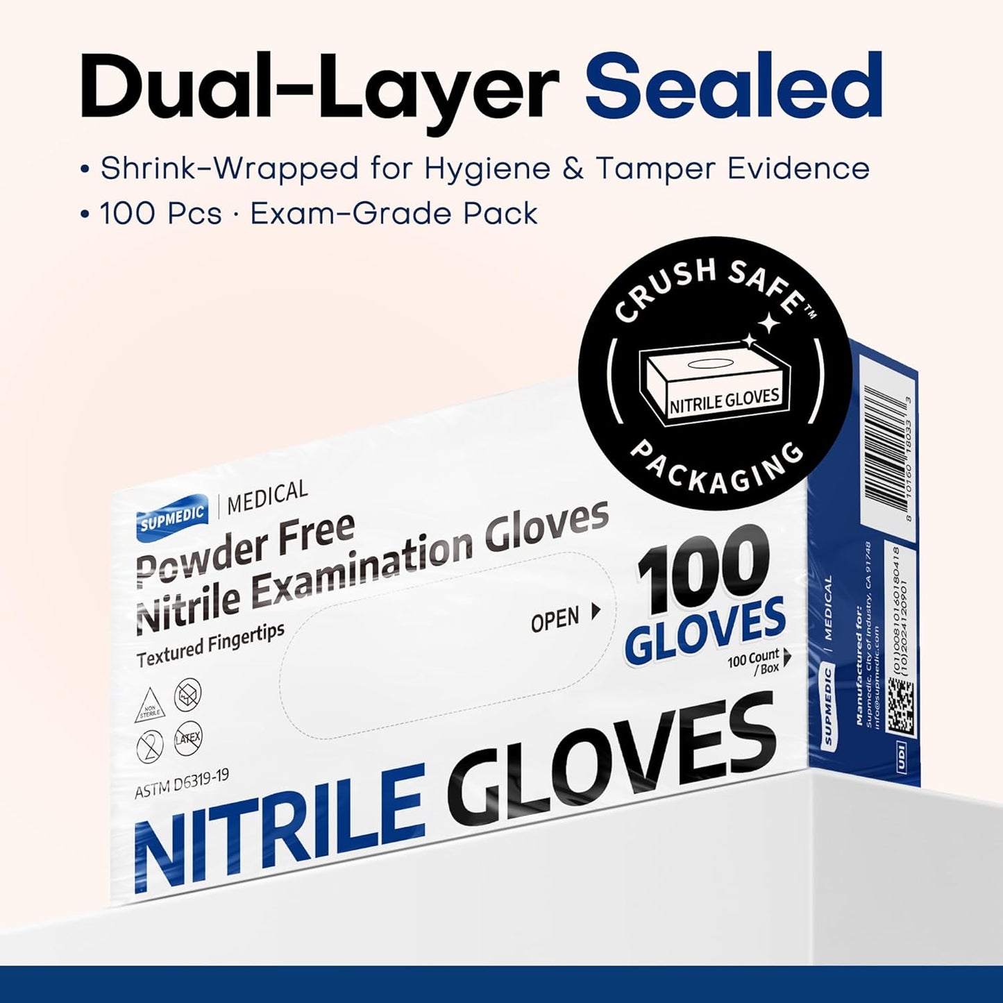 Medical Soft Max™ Black Nitrile Disposable Gloves, 100 Pcs, Latex-Free