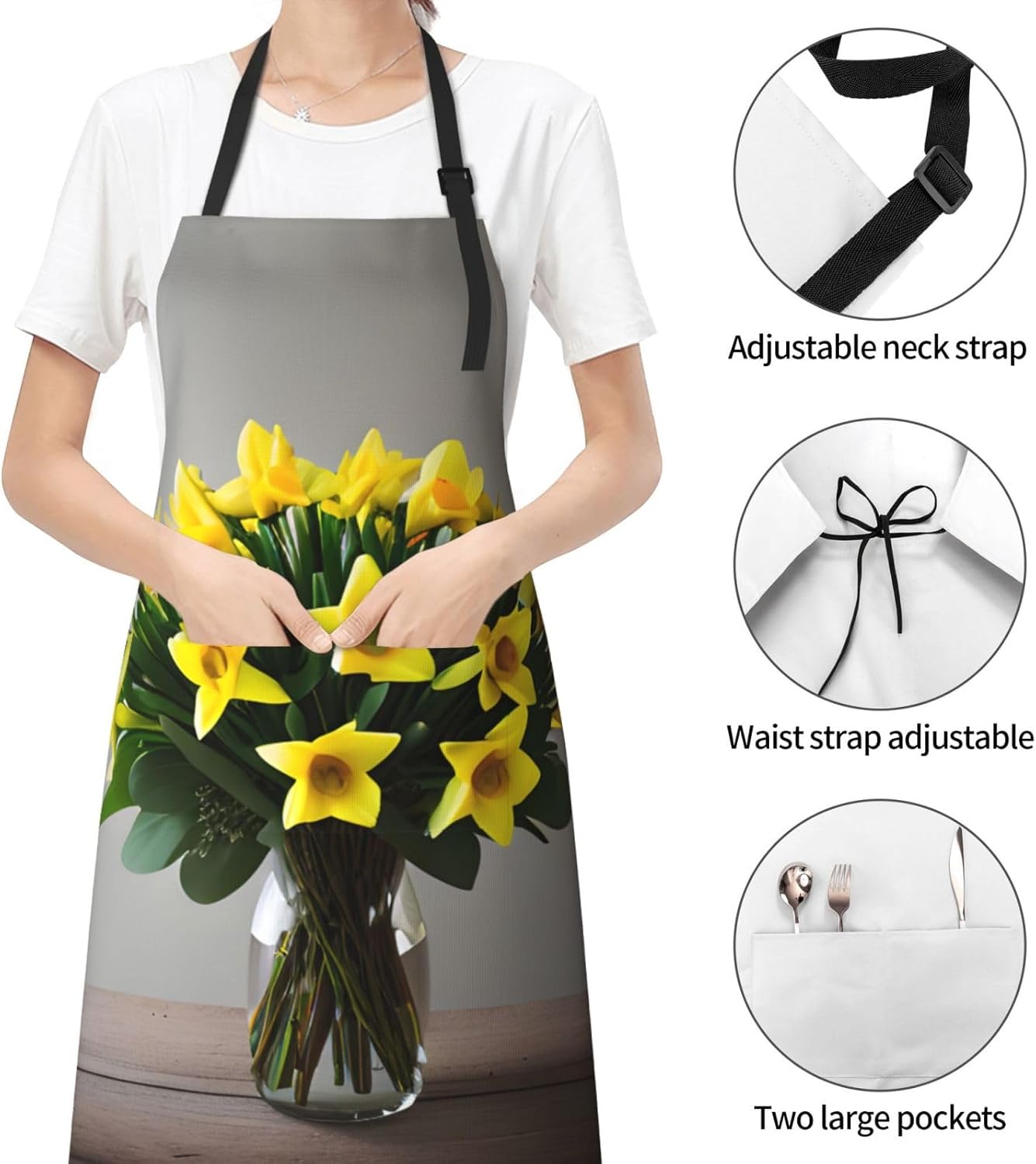 Bouquet of Daffodils 1 print Waterproof chef's apron with pocket apron for kitchen cooking baking barbecue and gardening