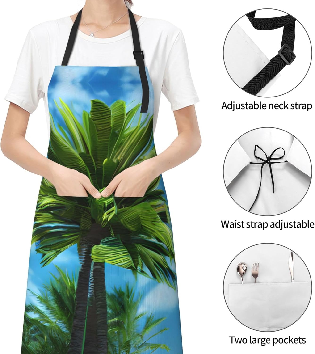 Summer Palm Tree print Waterproof chef's apron with pocket apron for kitchen cooking baking barbecue and gardening