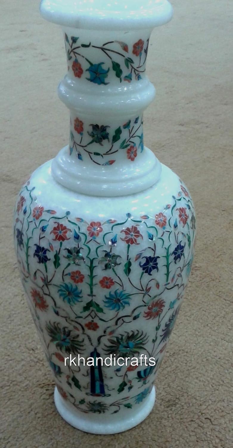 Marble Flower Pot I Marble Decorative Flower Vase I Handmade Plant Stand I Corner Side Decor Plant Pot I Housewarming Gift Plantter I 12 Inches Marble Inlay Urn Vase