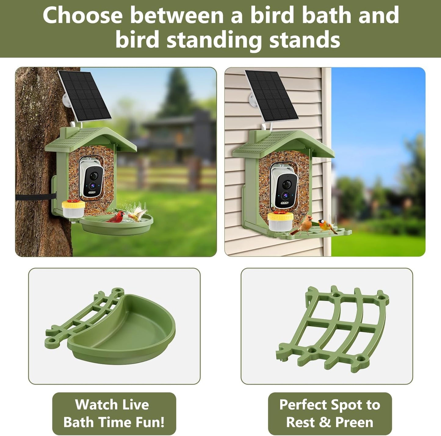 Smart Bird Feeder with Camera Solar Powered, AI Birds Species Identification, 2.5K HD Video Bird House with Camera for Outside, Weatherproof Design Ideal Gifts for Valentine's Day, Bird Lovers, Green