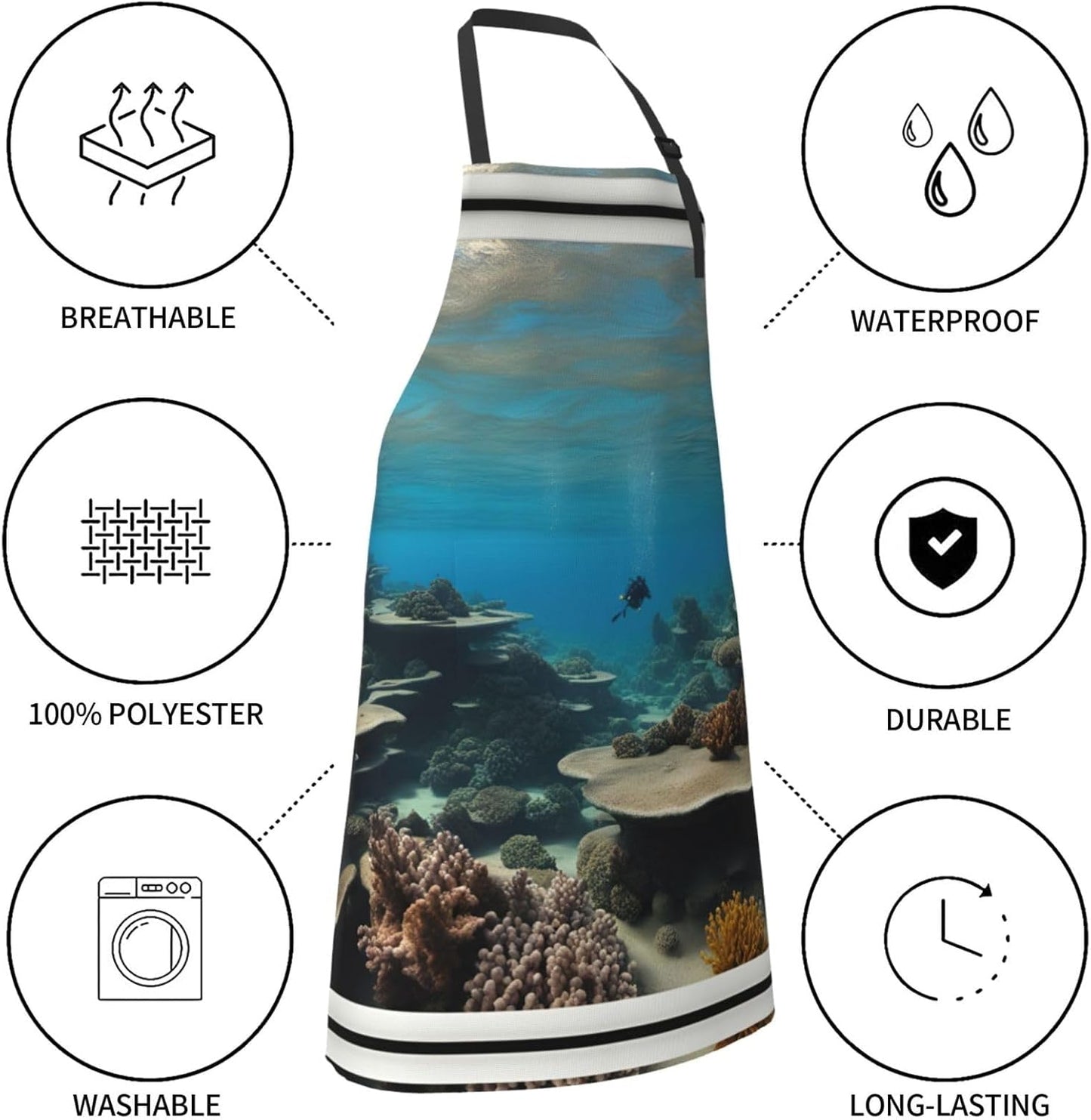 Underwater Ocean View print Waterproof apron with pocket adjustable cooking apron for adult kitchen bibs to bake