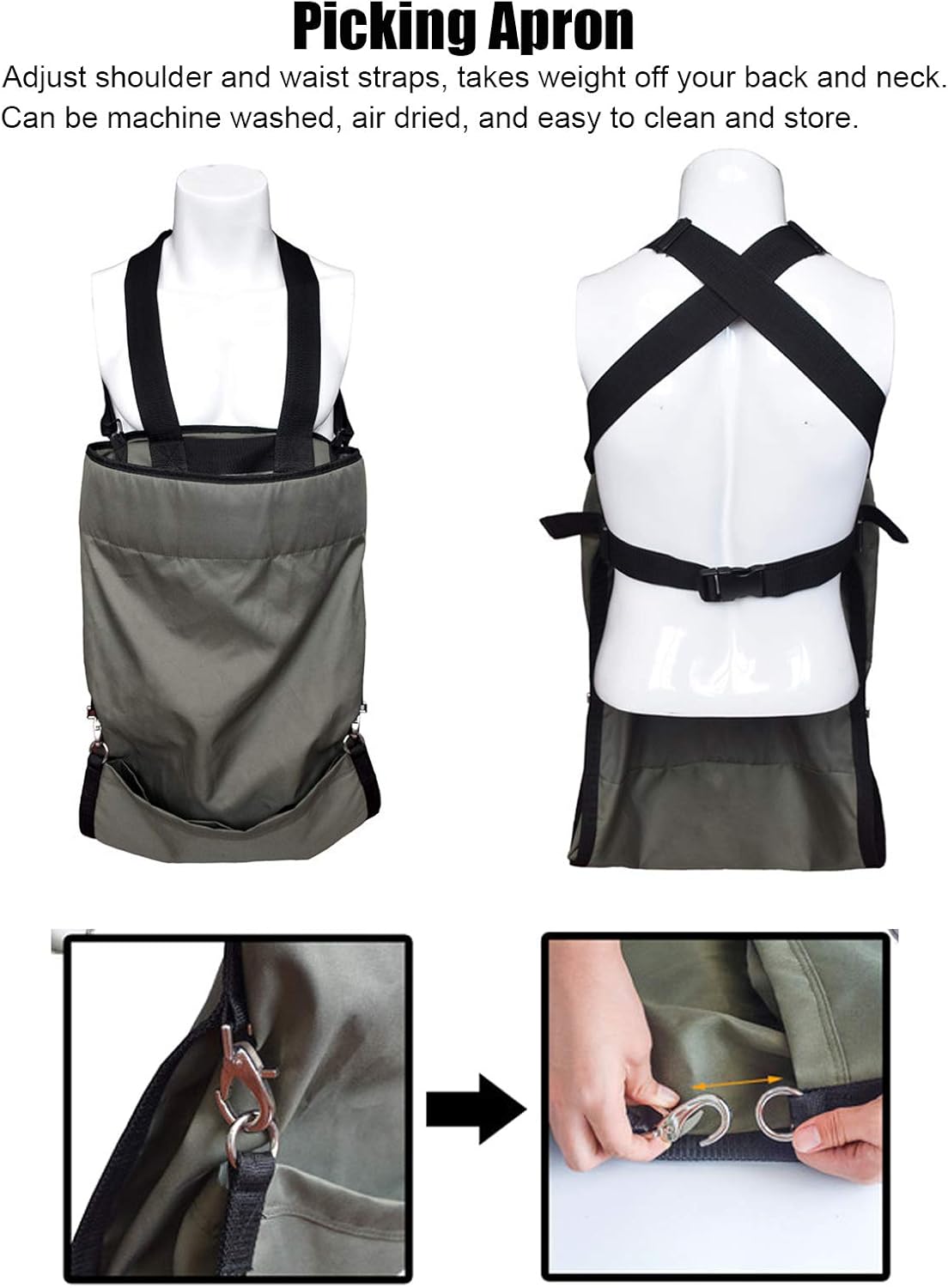 Fdit Adjustable Fruit Picking Apron, 600D Oxford Cloth, Vegetable Harvest Bag, 86x49cm, Garden Storage Pouch
