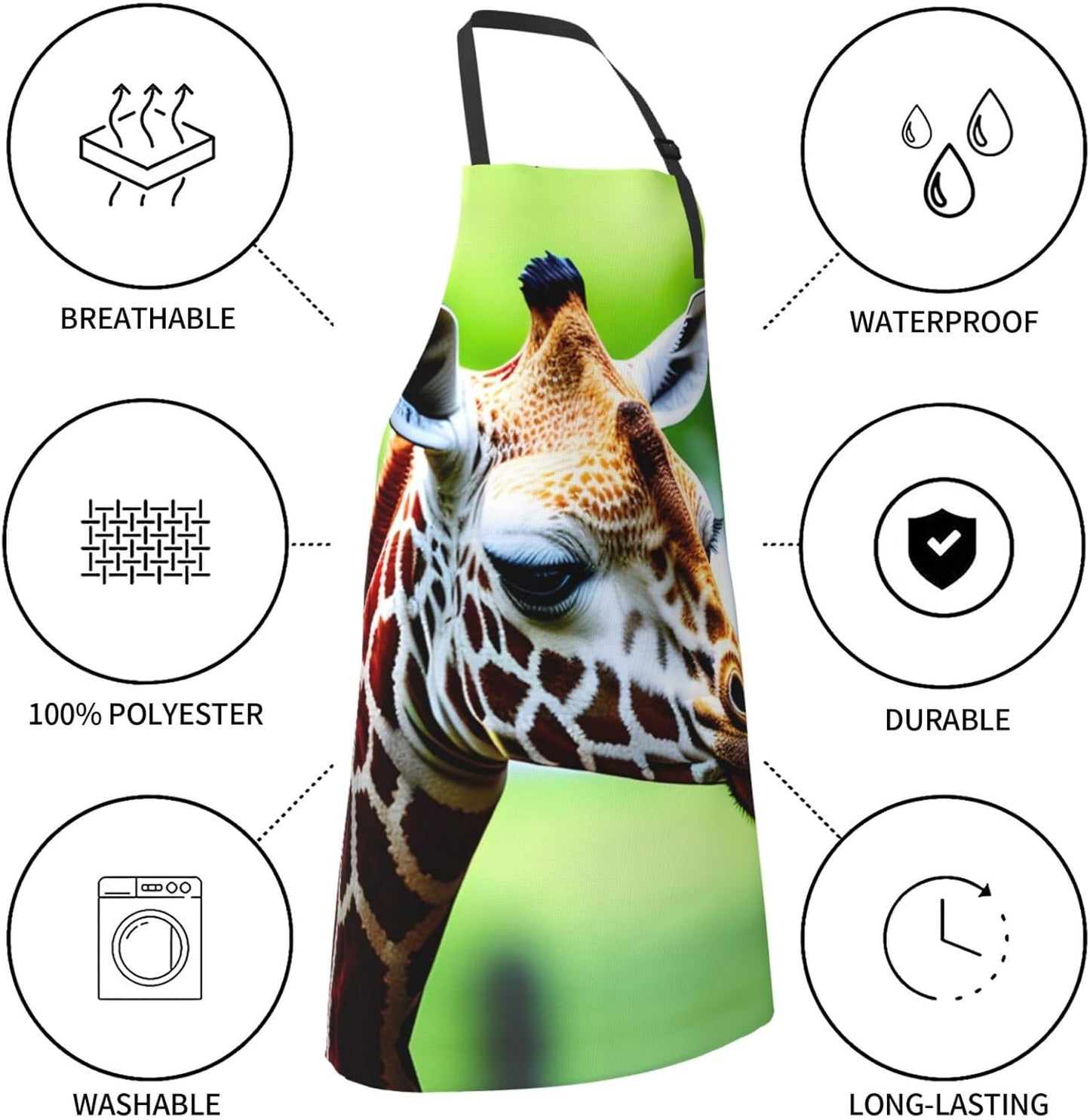 Cartoon Giraffe print Waterproof chef's apron with pocket apron for kitchen cooking baking barbecue and gardening