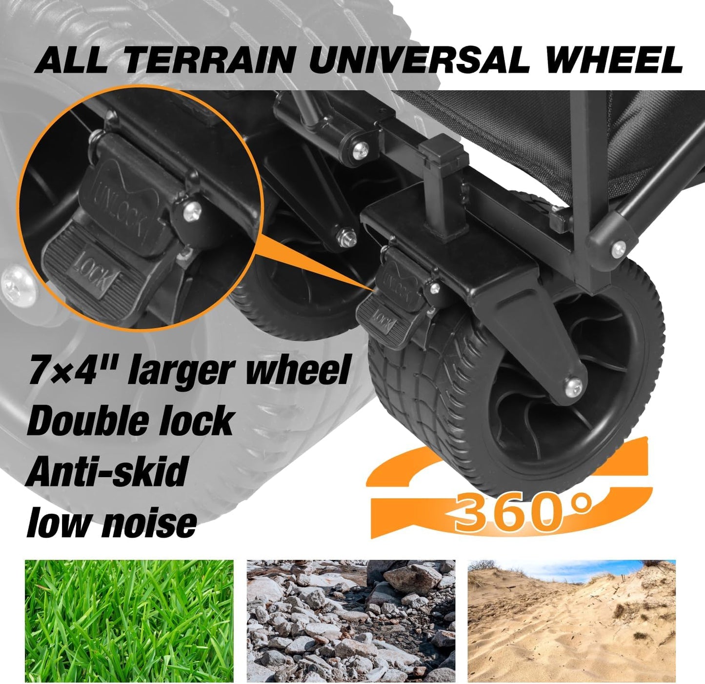 Heavy Duty Collapsible Folding Wagon Cart, All-Terrain Wheels with Dua