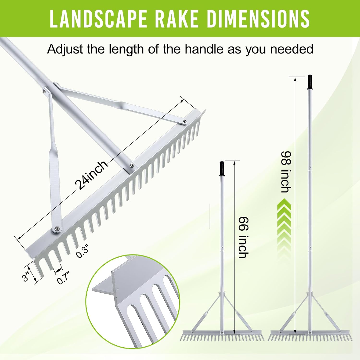 24 Inch Aluminum Landscape Rake, Garden Rake, Heavy Duty Rakes for Law