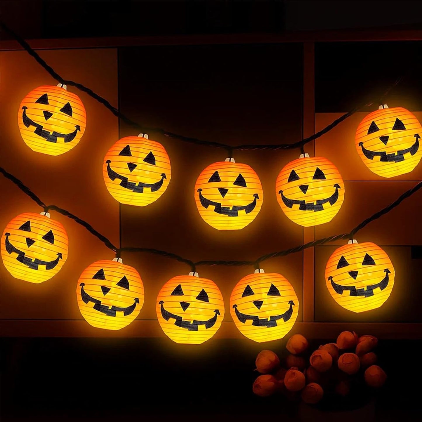 Halloween Outdoor Pumpkin String Lights, 8.5FT 10 Jack-o’-Lantern Lant