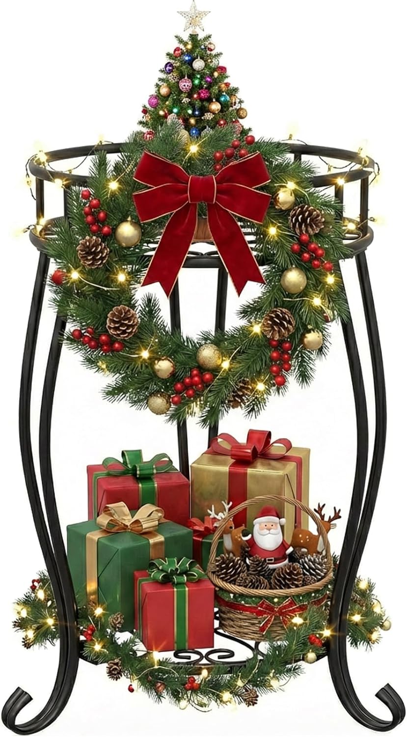 TOSKING 2 Tier Metal Plant Stand Indoor Outdoor , Rustproof Stable Pla