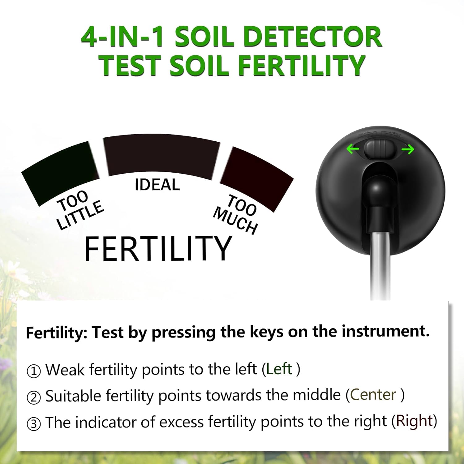 4-in-1 Soil Tester, Battery Free Plant Moisture Meter with PH/Moisture