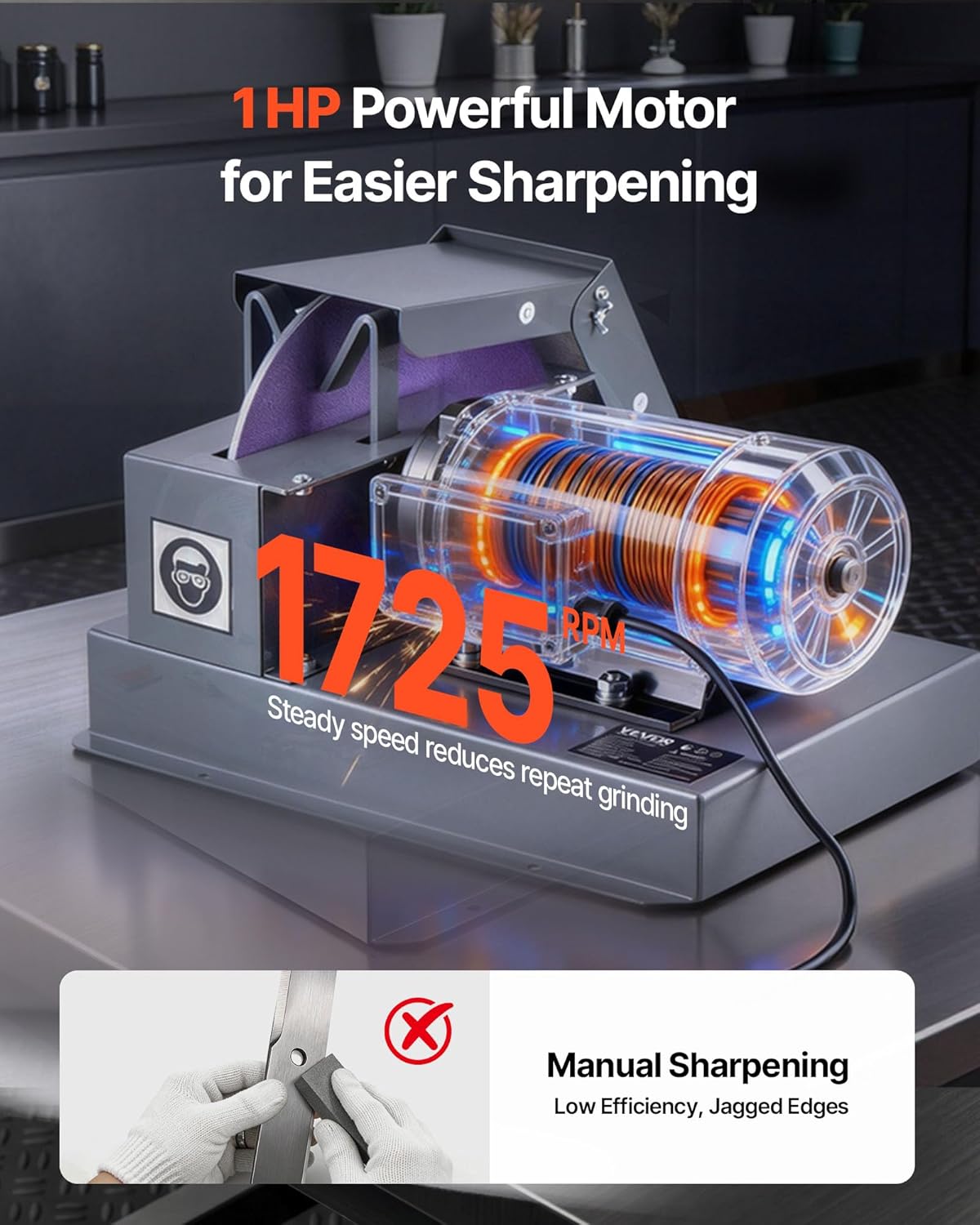 VEVOR Lawn Mower Blade Sharpener, 1HP Lawnmower Blades Grinder with 9"