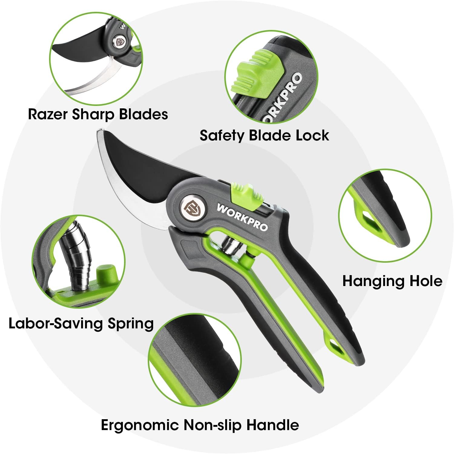 WORKPRO Garden Pruning Shears 2 Pack, 8" Bypass Pruning Shears and 6.2
