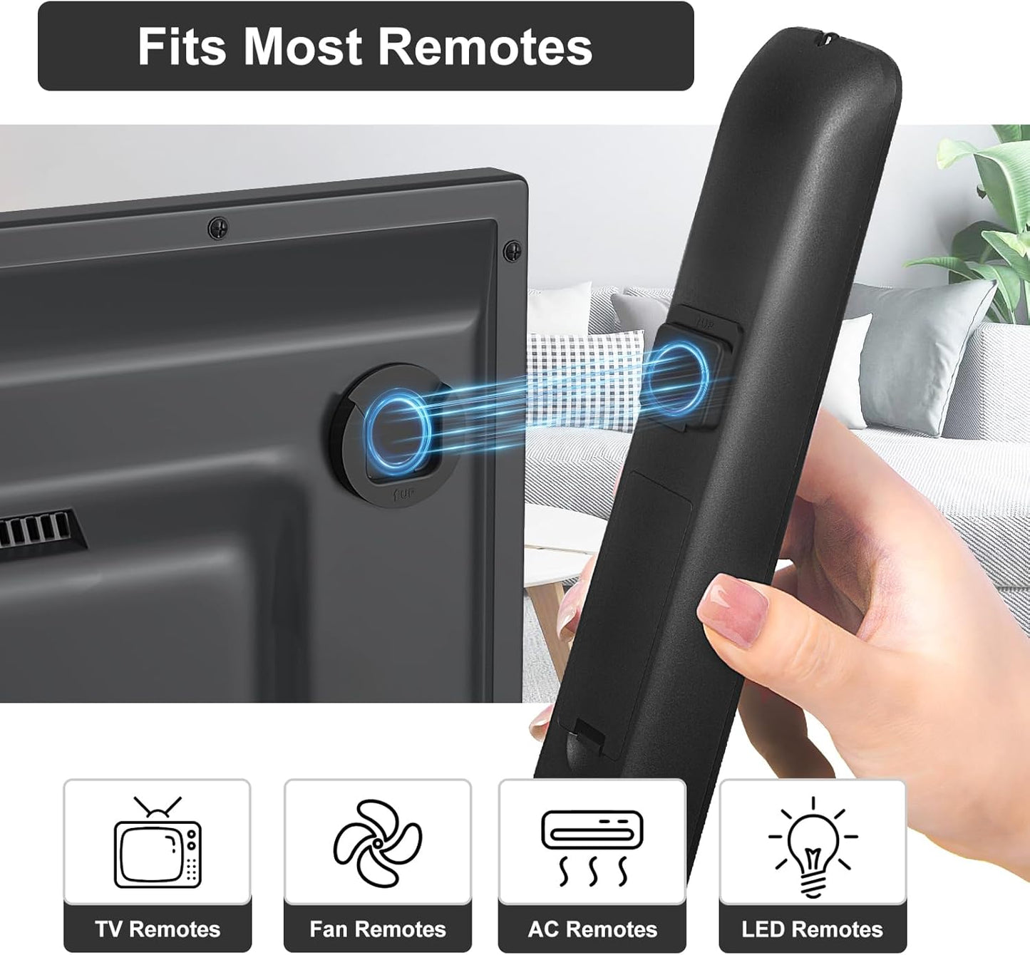 Magnetic Remote Control Holder Wall Mount, 4 Pack TV Remote Control Holder for Fan/Air Conditioner, Self-Adhesive Bedside Caddy for TV Backside/Bedroom/Office/RV Home Organizer Storage(Black)