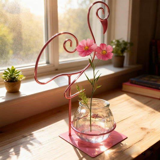 Desktop Glass Planter Vase Holder,Terrarium Stand for Plants Creative Decorations for Home Patio Lawn Garden (Standing Flamingo Pink)