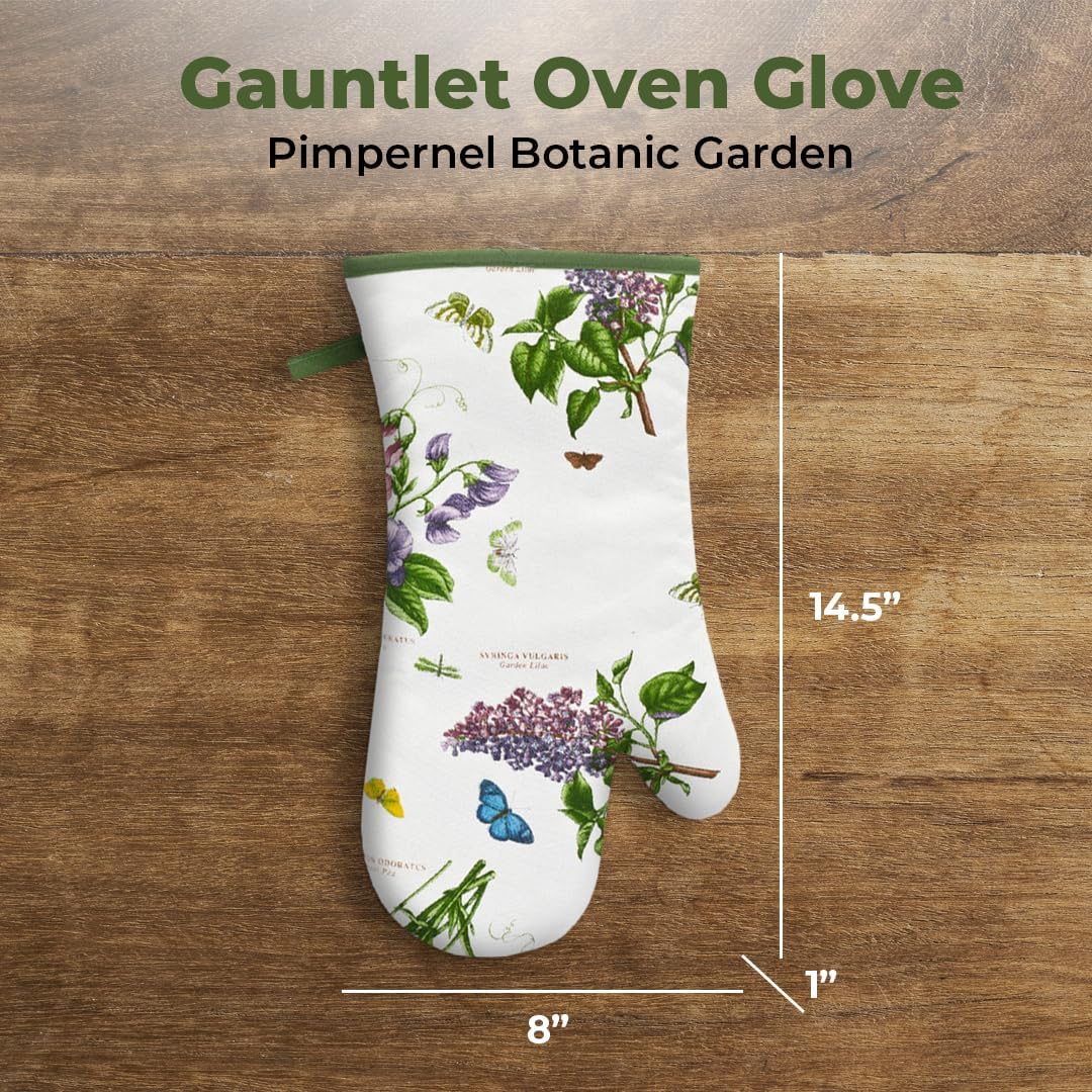 Pimpernel Botanic Garden 14.5" Gauntlet Oven Glove | Floral Motif | Cotton Textile Blend | Machine Washable | Ideal for Cooking, Grilling, and Baking