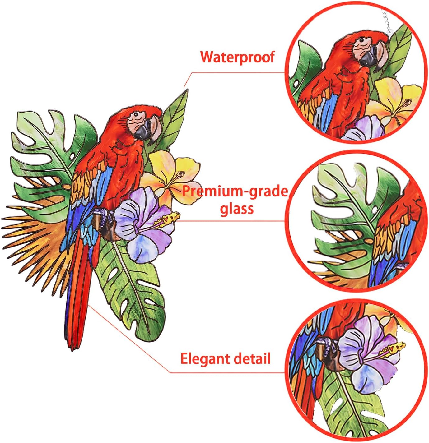 Stained Glass Window Hanging Birds, Marzovitra 12 inch Large Parrot Su