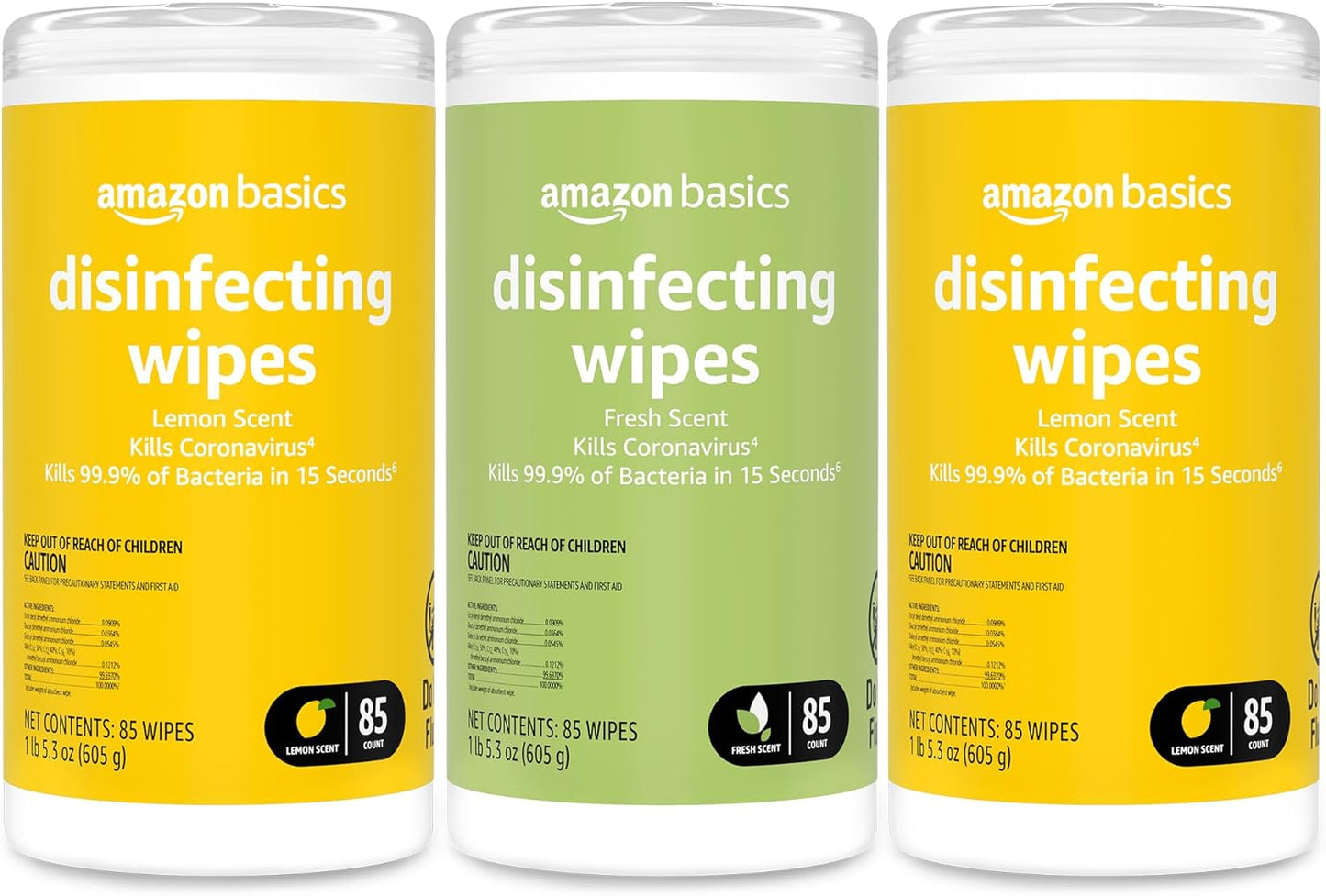 Amazon Basics Disinfecting Wipes, Lemon & Fresh Scent, Sanitizes/Clean