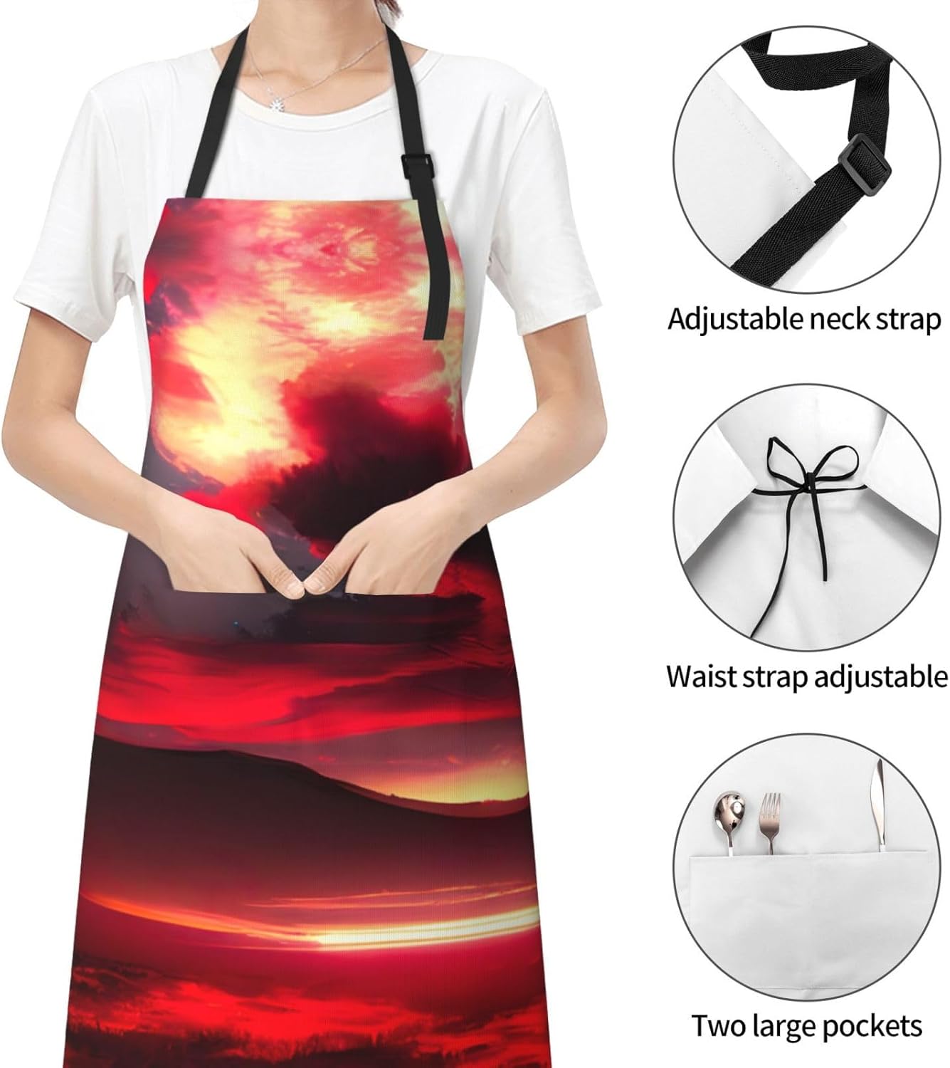 Red Sky at Night Starry print Waterproof chef's apron with pocket apron for kitchen cooking baking barbecue and gardening