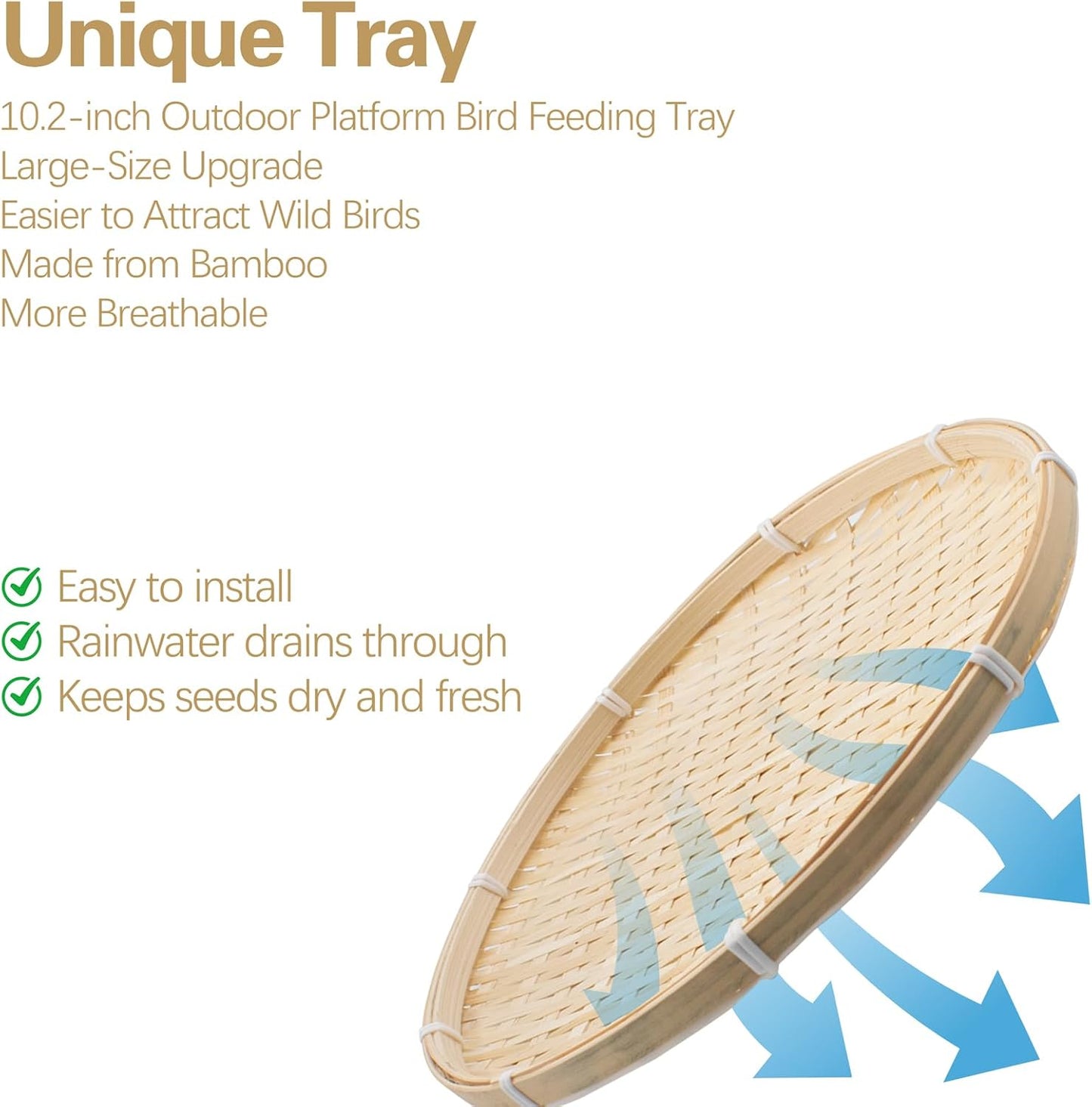 Hanging Bird Feeder Tray, 10 Inch Bamboo Mesh Platform Feeders Wild Bird Feeding Station for Backyard Garden Attracting Wild Birds
